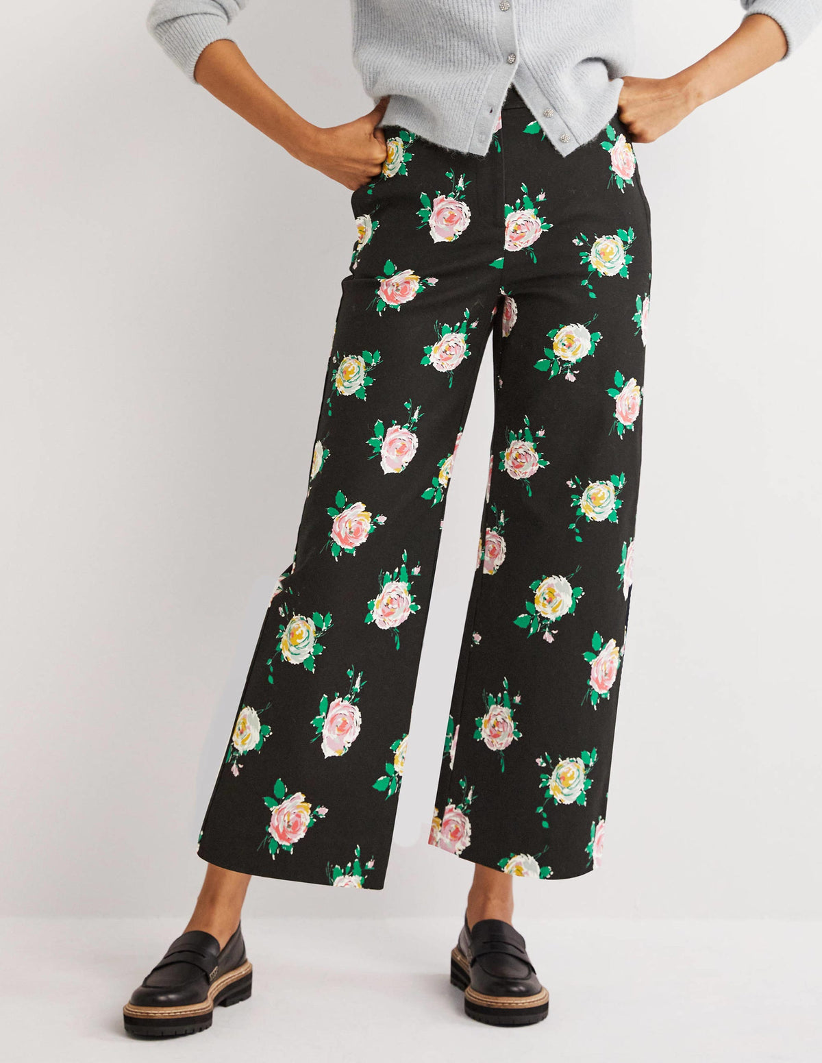 Richmond Hose mit hoher Taille-Schwarz, Gemalte Rosen-5