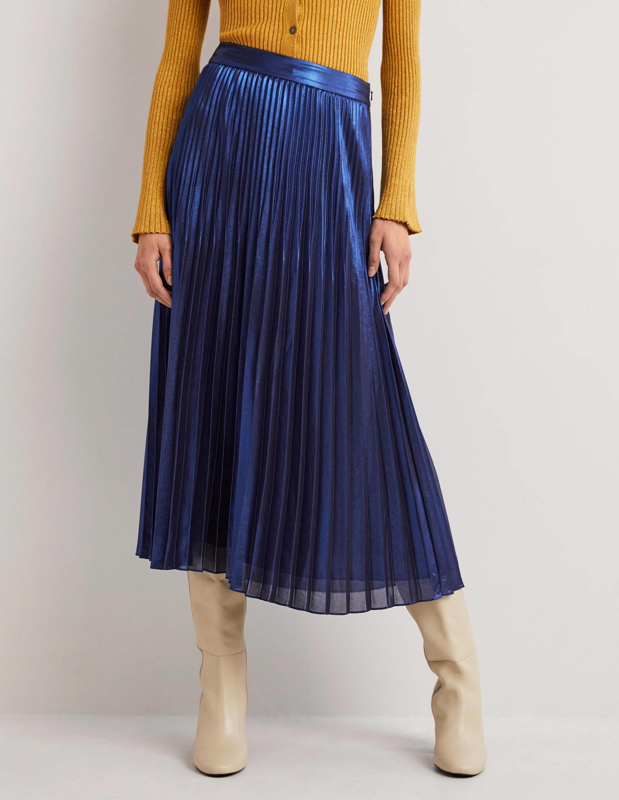 Midirock mit Plisseefalten-Metallic, Navy - Image 2