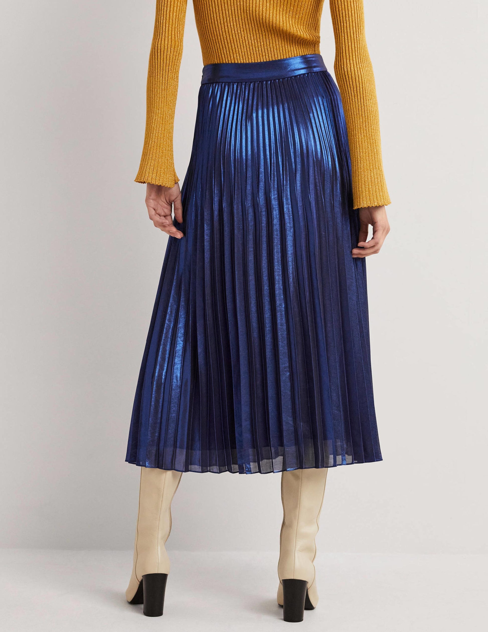 Midirock mit Plisseefalten-Metallic, Navy-4