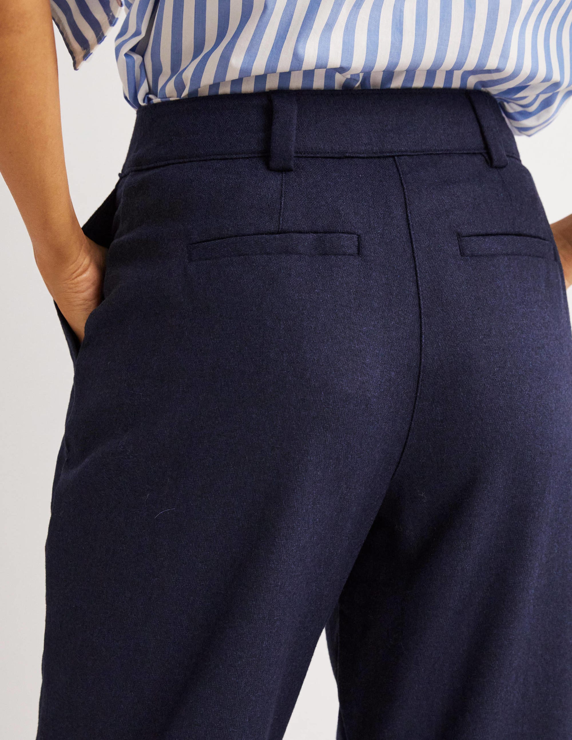 Barrel Leg Flannel Trousers-Navy - Image 2