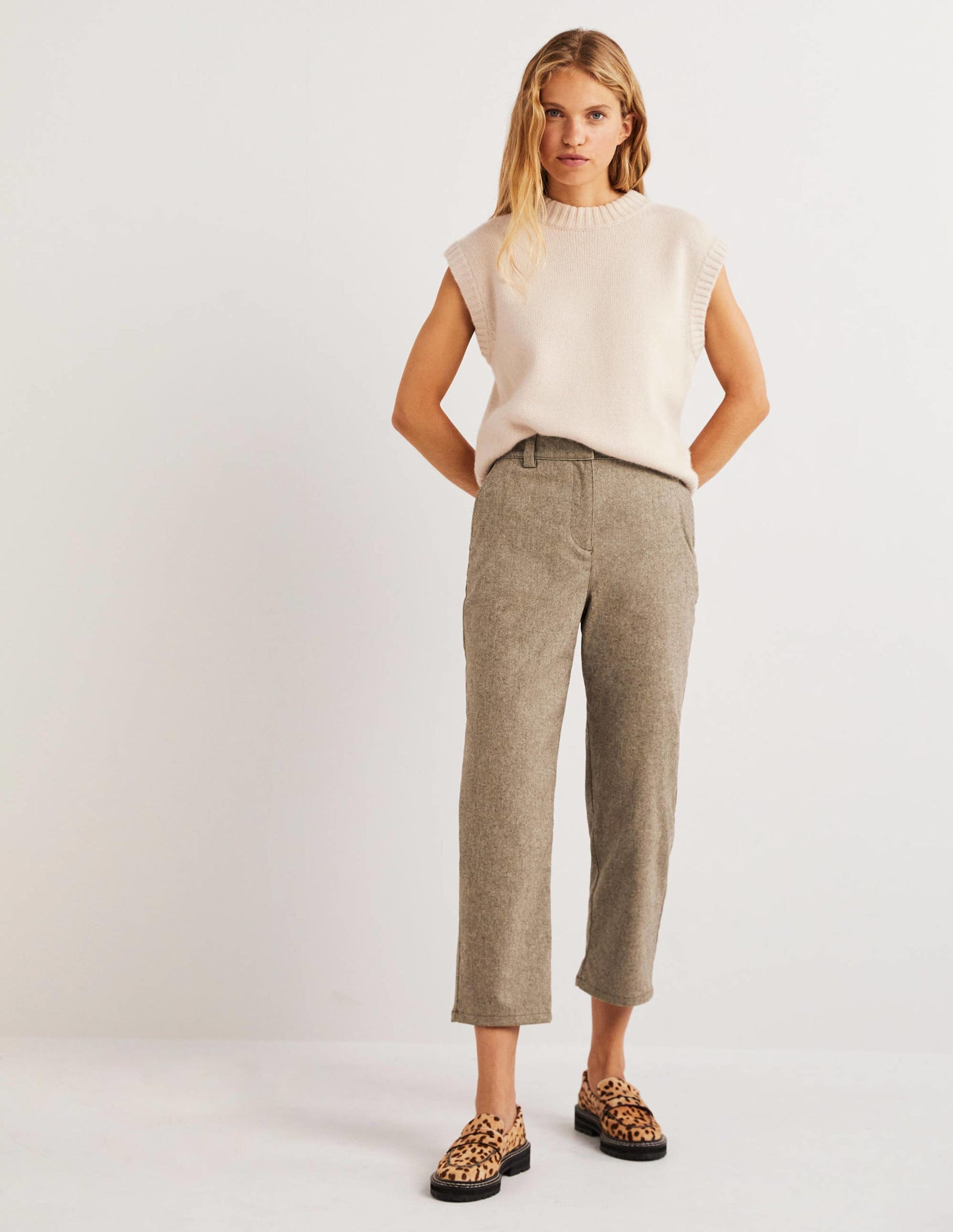 Barrel-Hose aus Flanell-Hellbeige Meliert-1