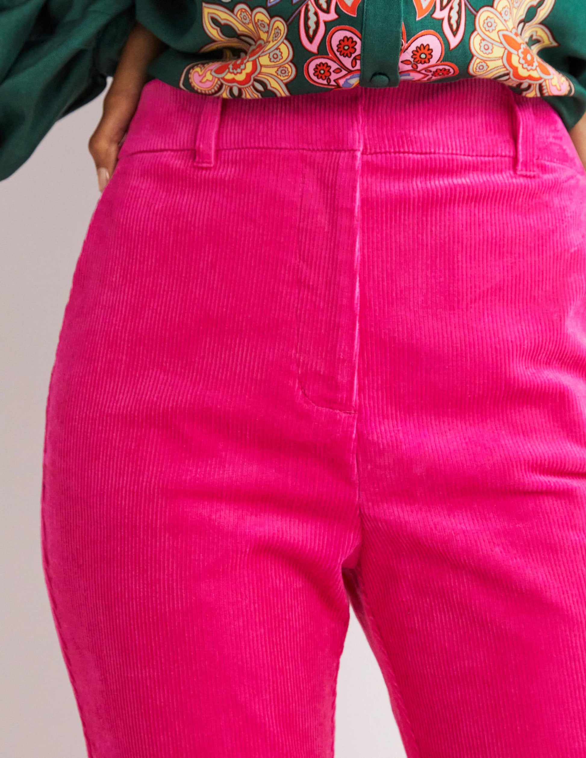 Pantalon évasé en velours côtelé-Rose pastèque sauvage-2