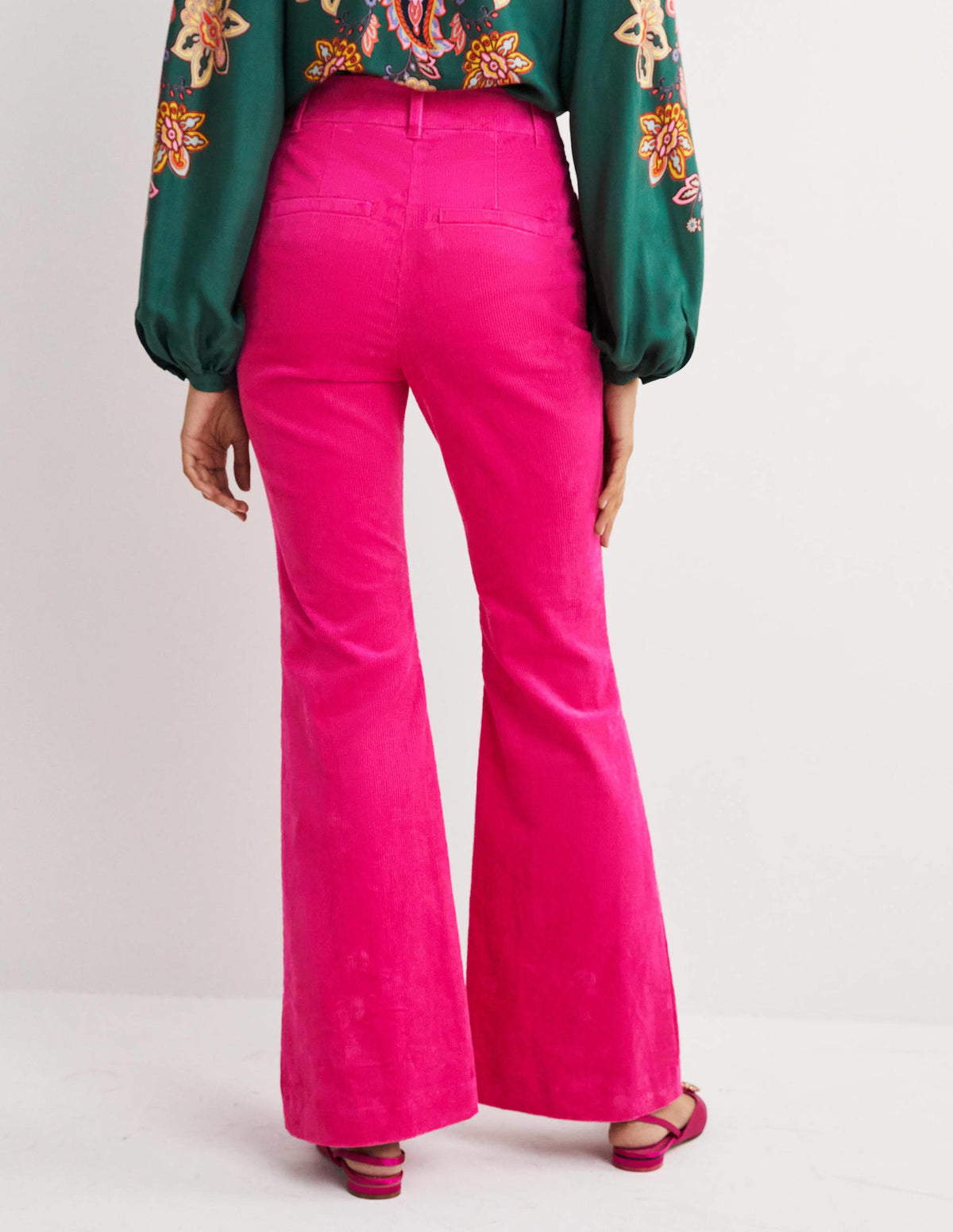 Pantalon évasé en velours côtelé-Rose pastèque sauvage - Image 3