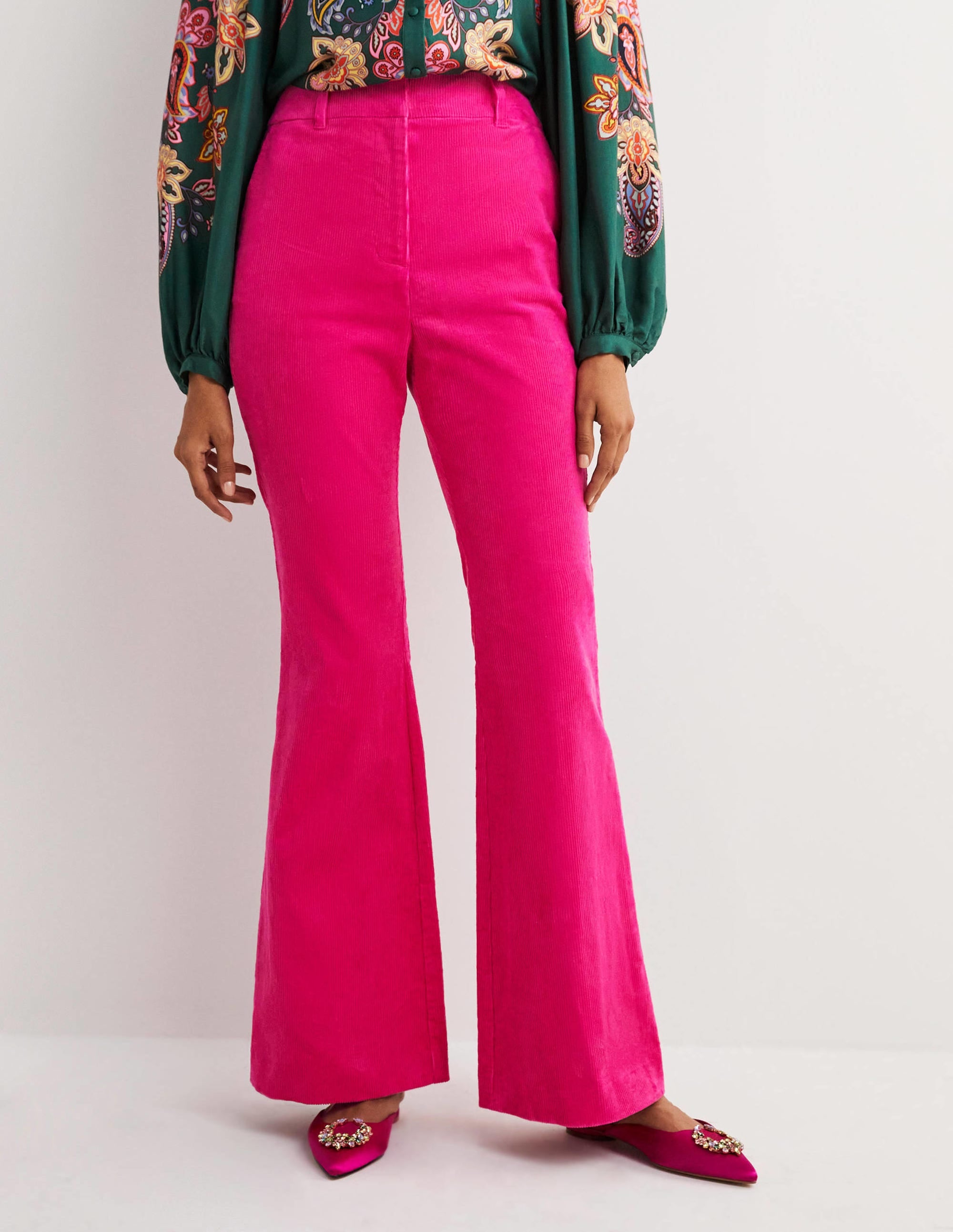 Pantalon évasé en velours côtelé-Rose pastèque sauvage - Image 4