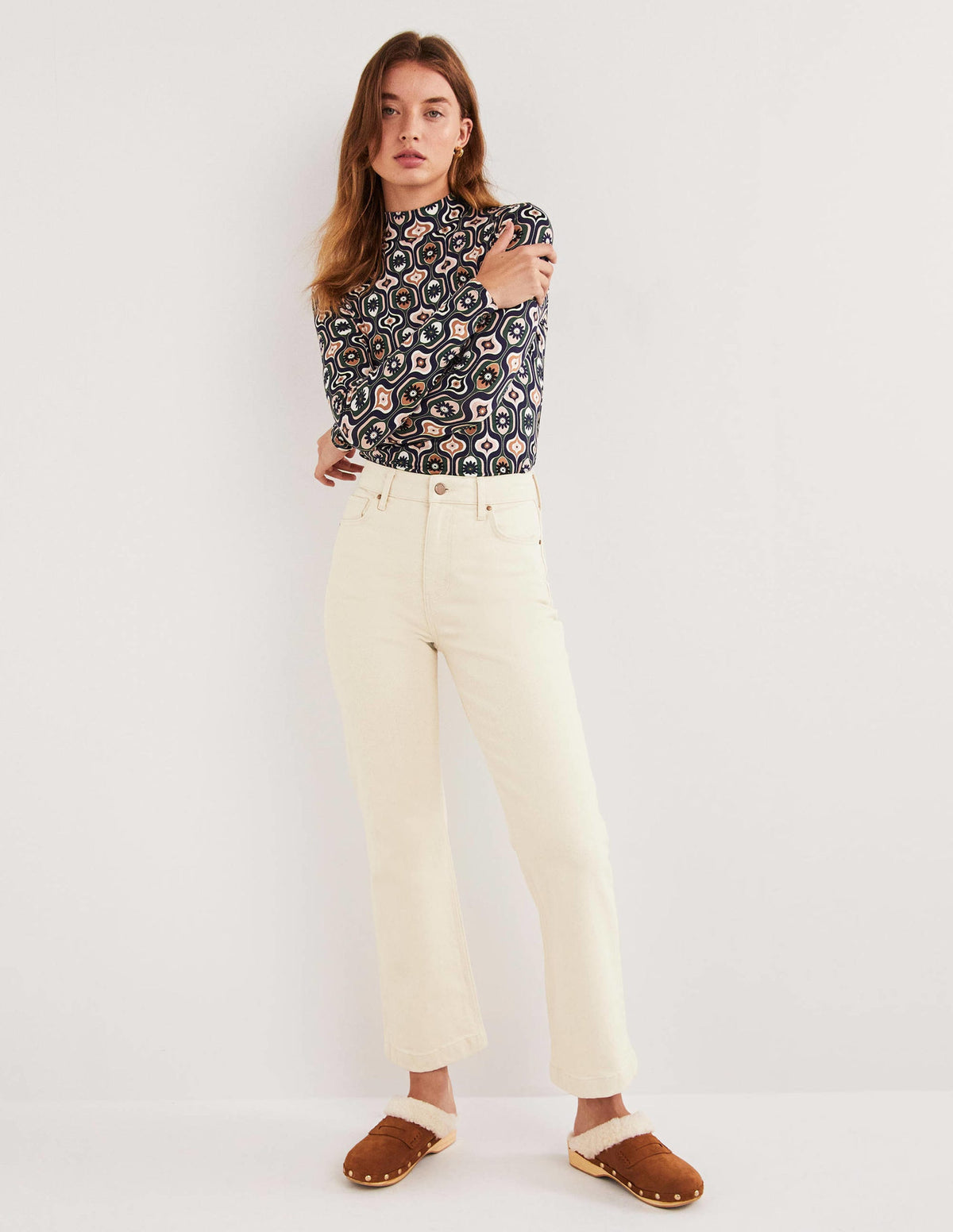 7/8-Jeans mit Schlag aus festem Denimstoff-Ecru-1