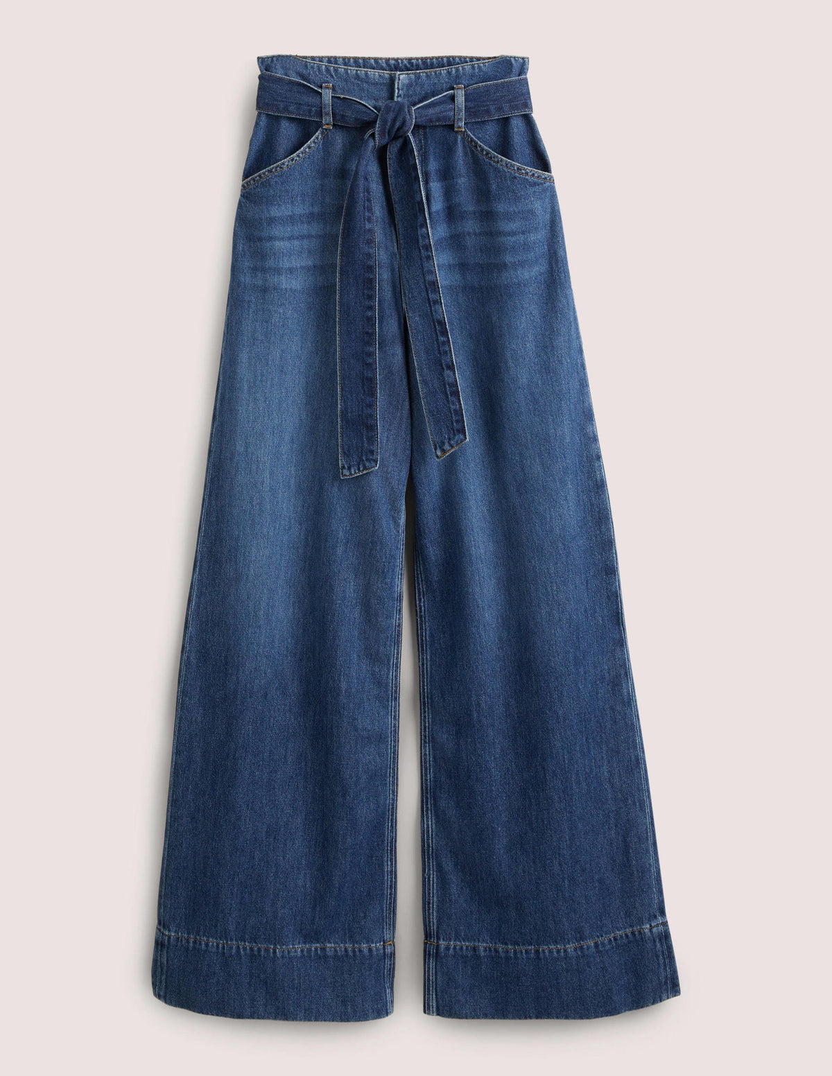 Jeans mit weitem Bein und Gürtel-Mittleres Vintageblau-6