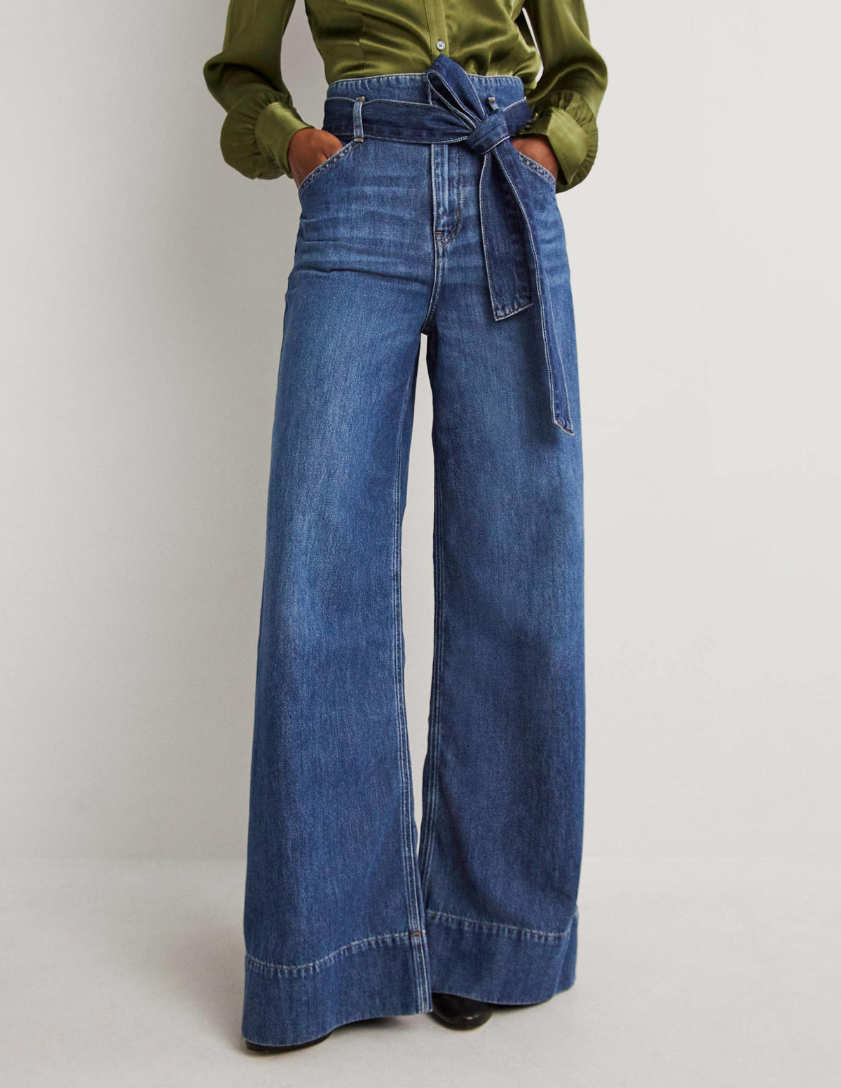 Jeans mit weitem Bein und Gürtel-Mittleres Vintageblau - Image 5