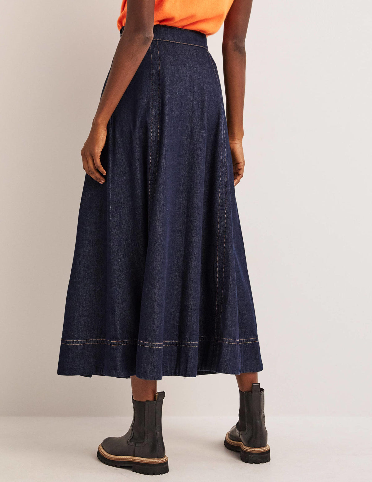 Jupe midi en jean à empiècements-Indigo-3