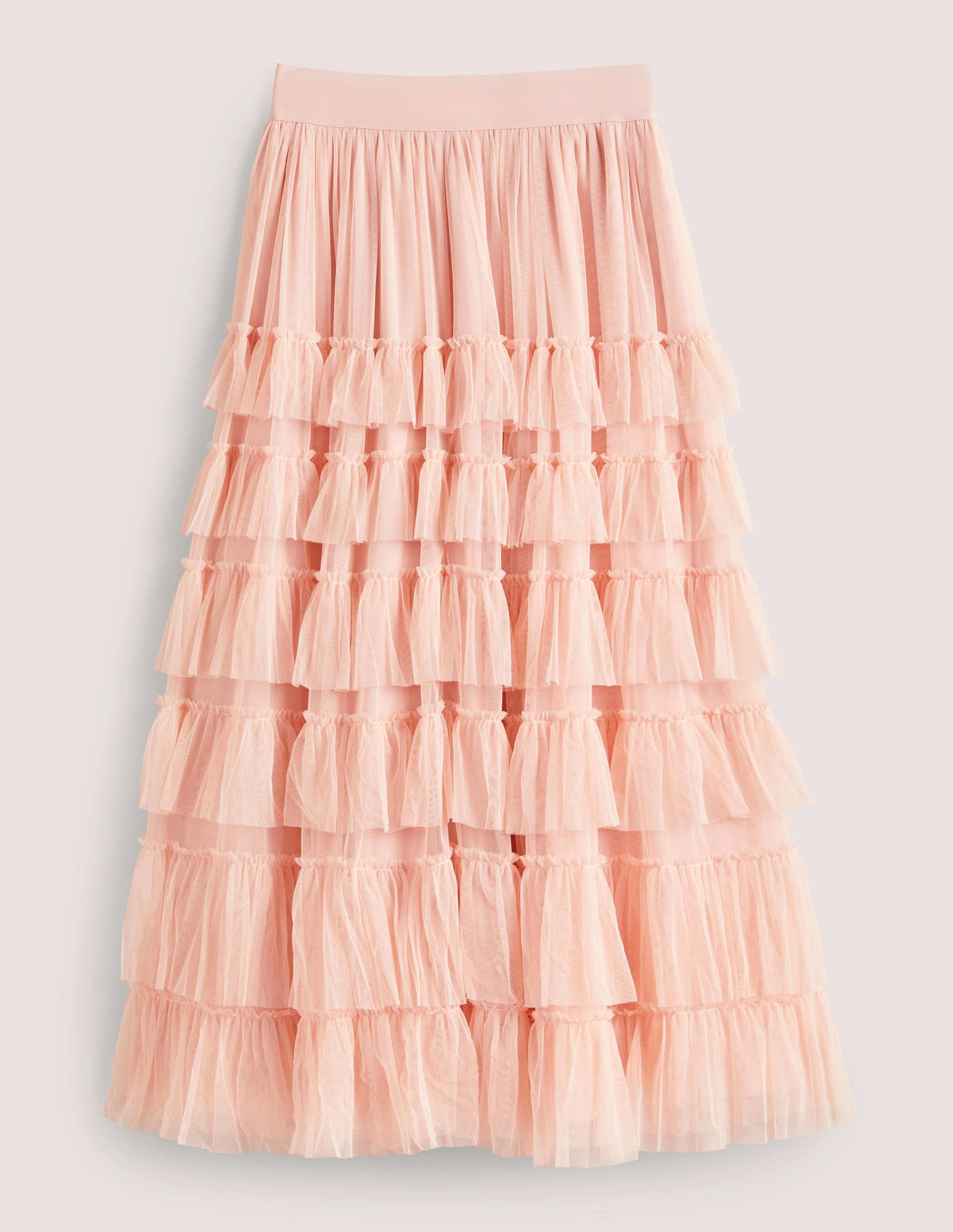 Pink Ruffle Tulle Midi Skirt-Altrosé-5