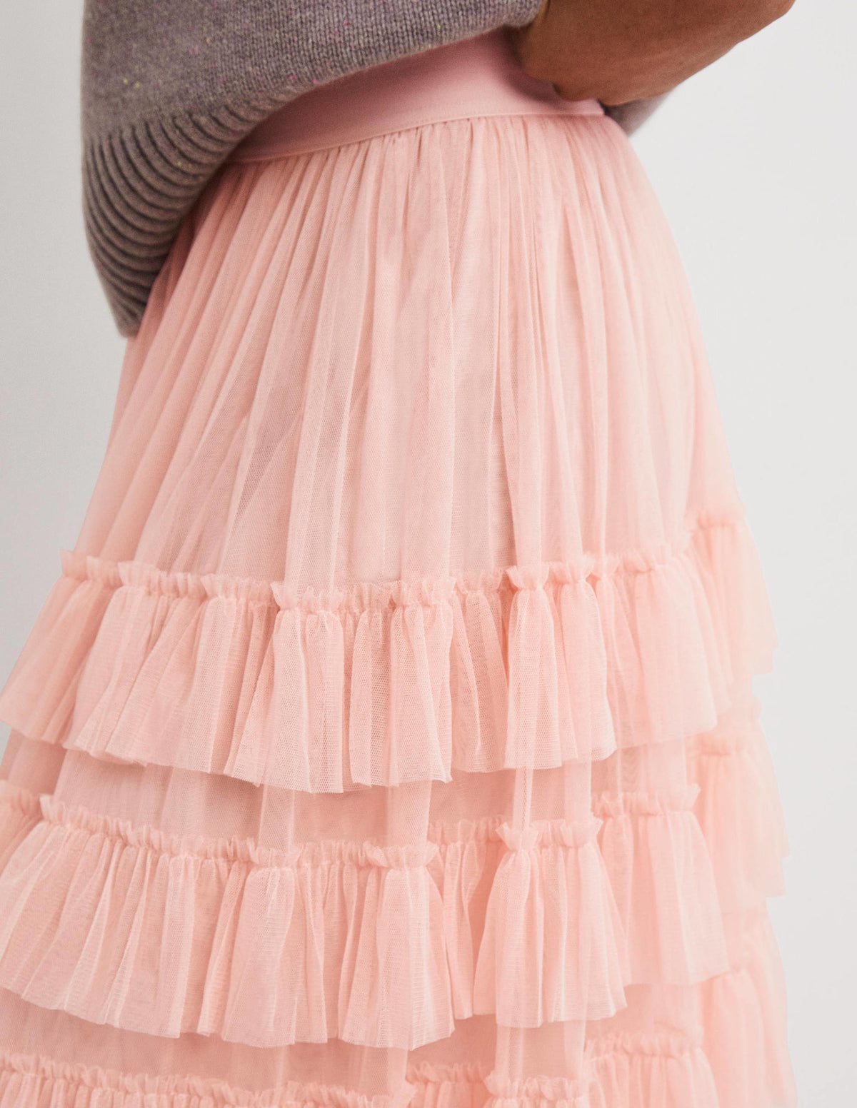 Pink Ruffle Tulle Midi Skirt-Altrosé-2