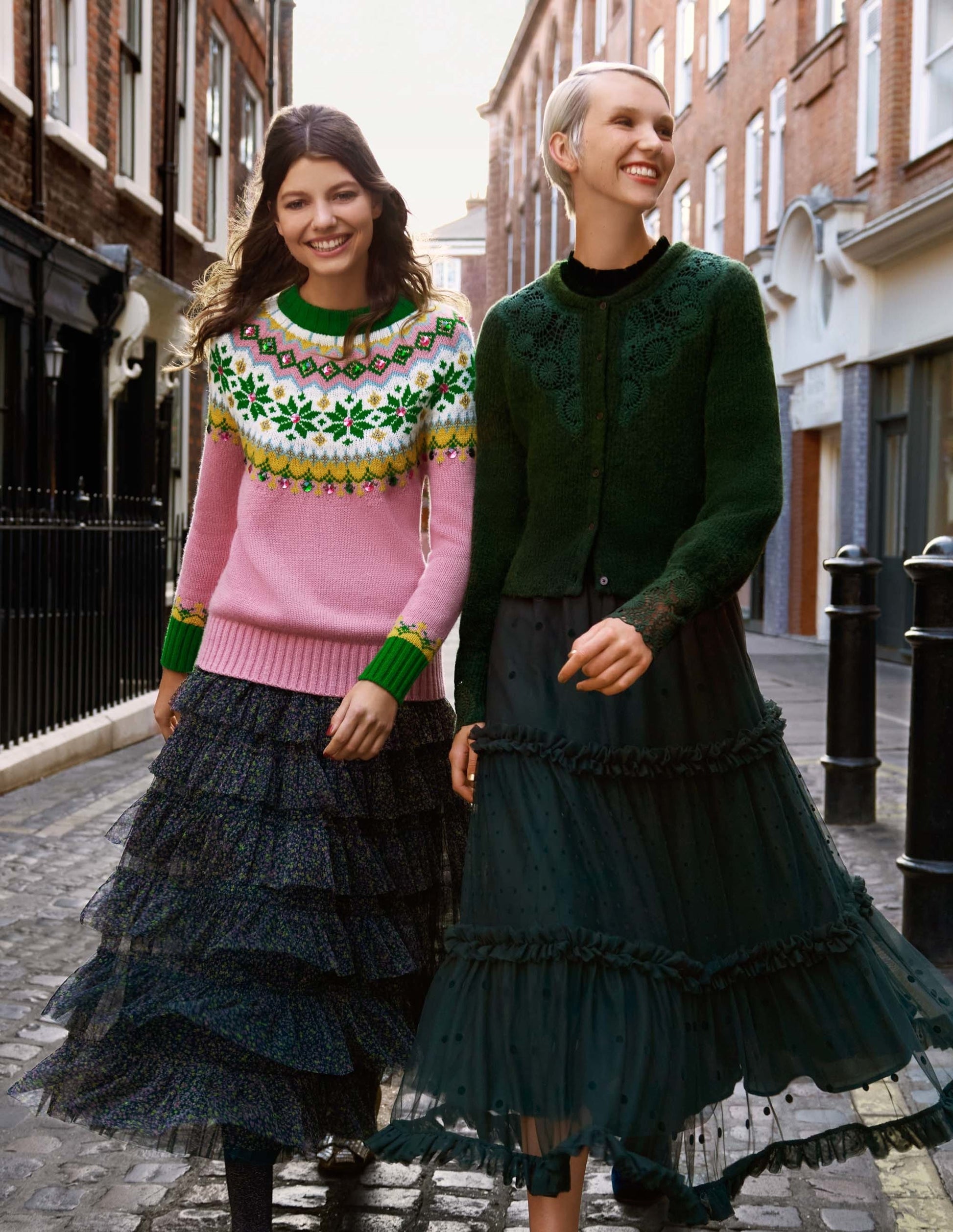 Green Ditsy Floral Tulle Midi Skirt-Seaweed, Wild Vine-5