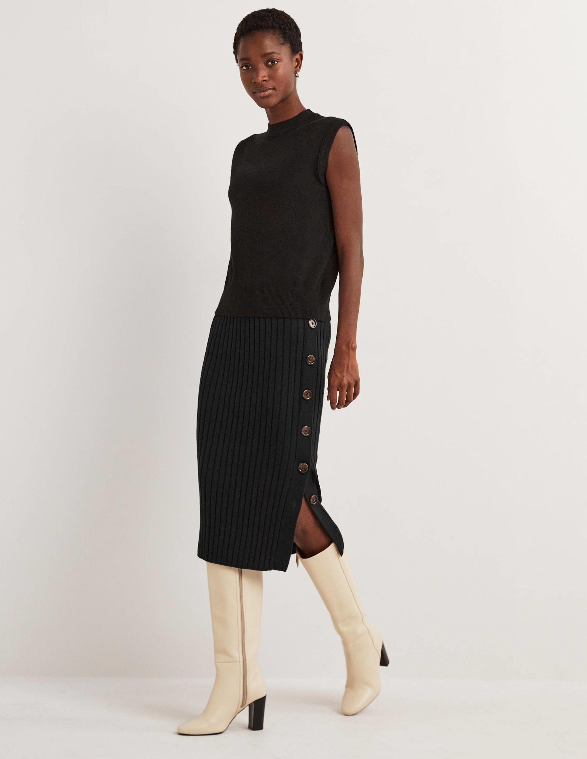 Knitted Column Skirt-Schwarz-1