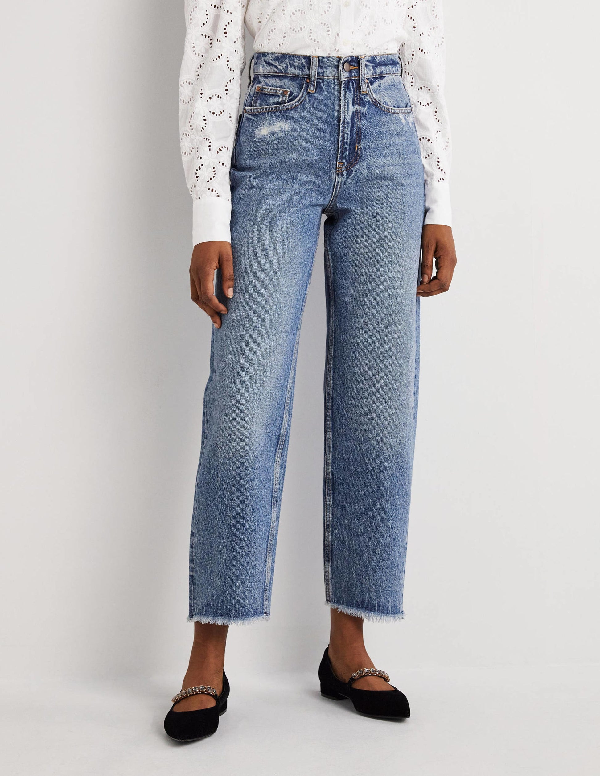 Jeans mit geradem Bein aus festem Denimstoff-Mittleres Vintageblau-3