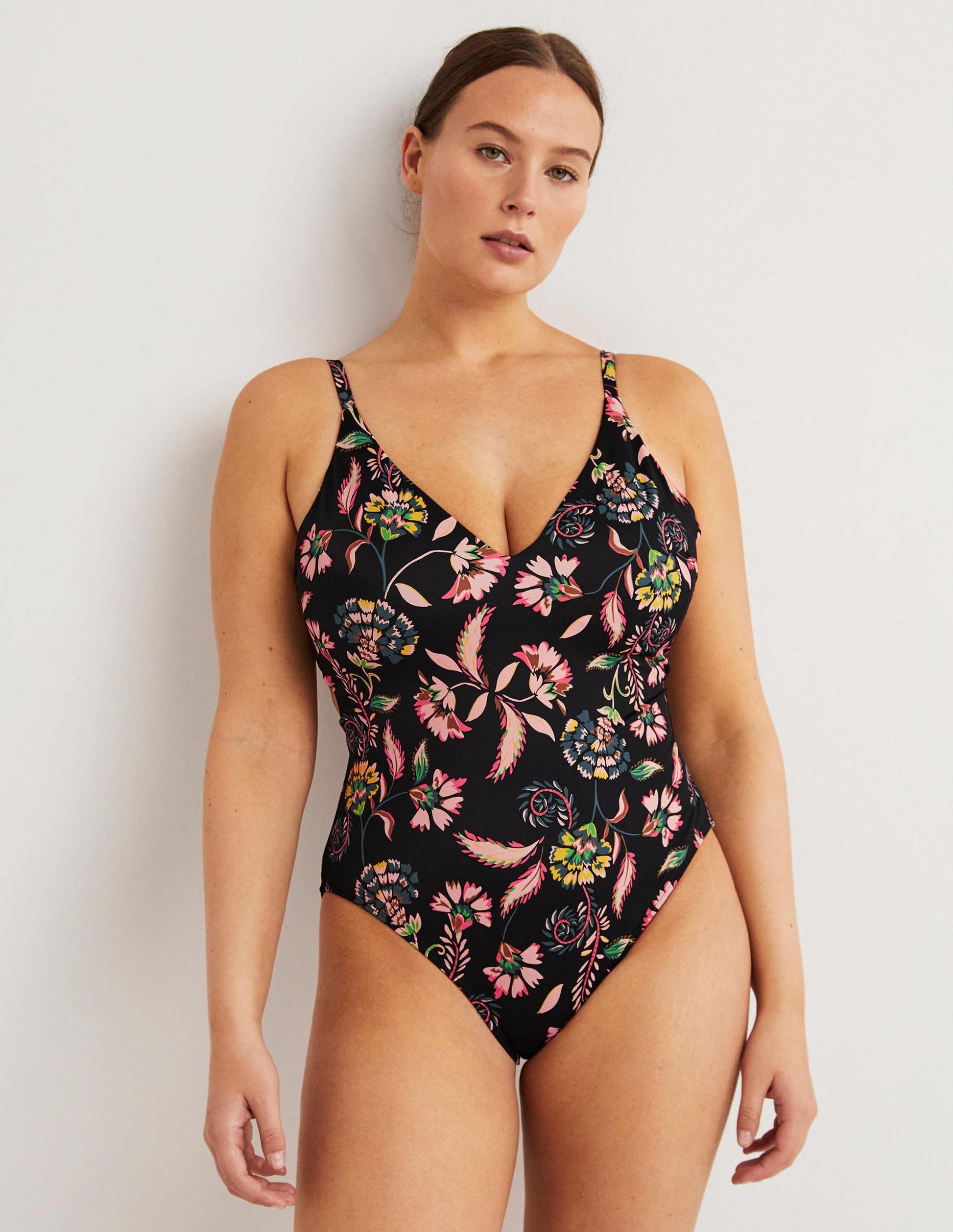 Cross Strap Low Back Swimsuit-Nero, Blossom Pome-1