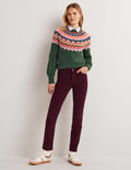 Corduroy Slim Straight Jeans-Mulled Wine