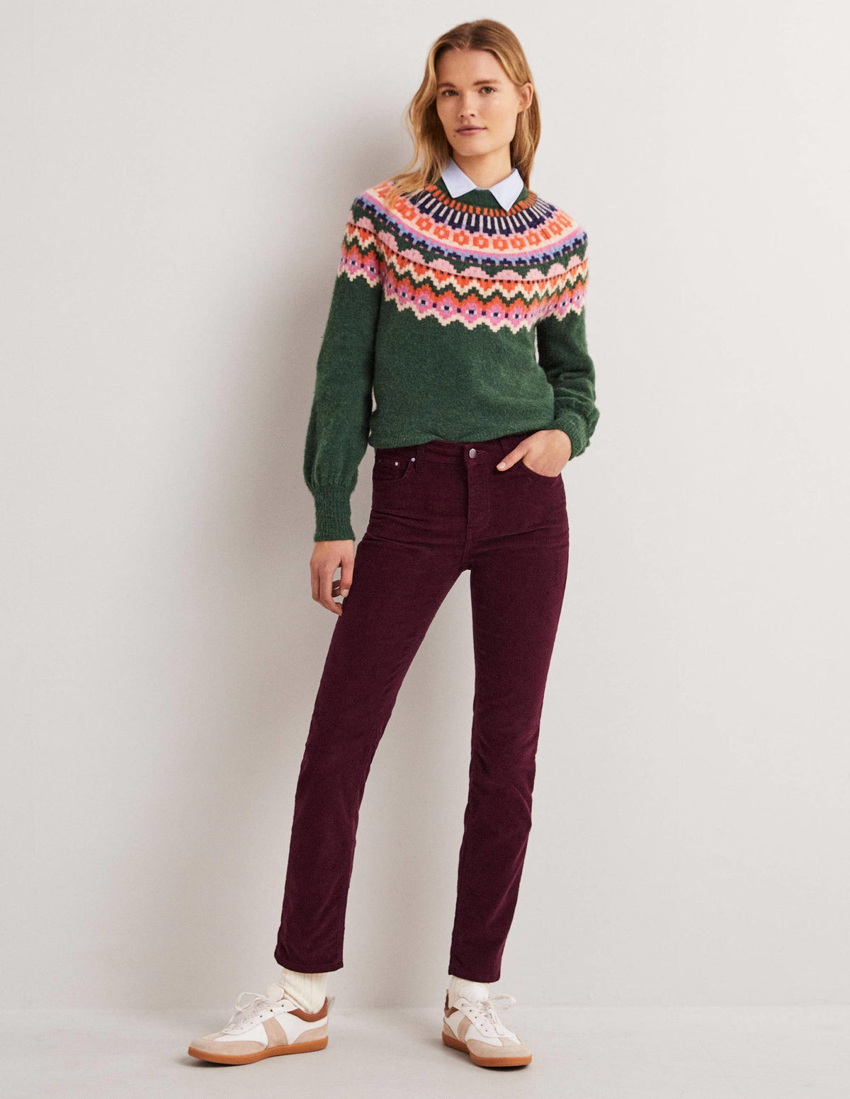 Corduroy Slim Straight Jeans-Mulled Wine-1
