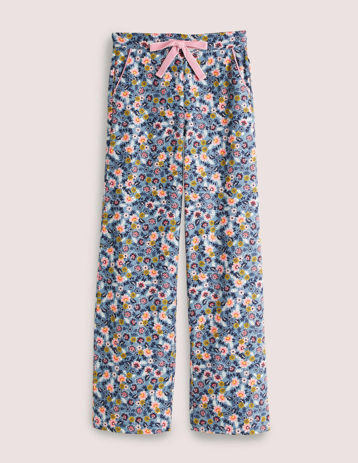 Blue Floral Pyjama Bottoms-Mittelblau, Üppige Blätter - Image 5