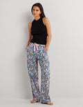 Blue Floral Pyjama Bottoms-Mittelblau, Üppige Blätter