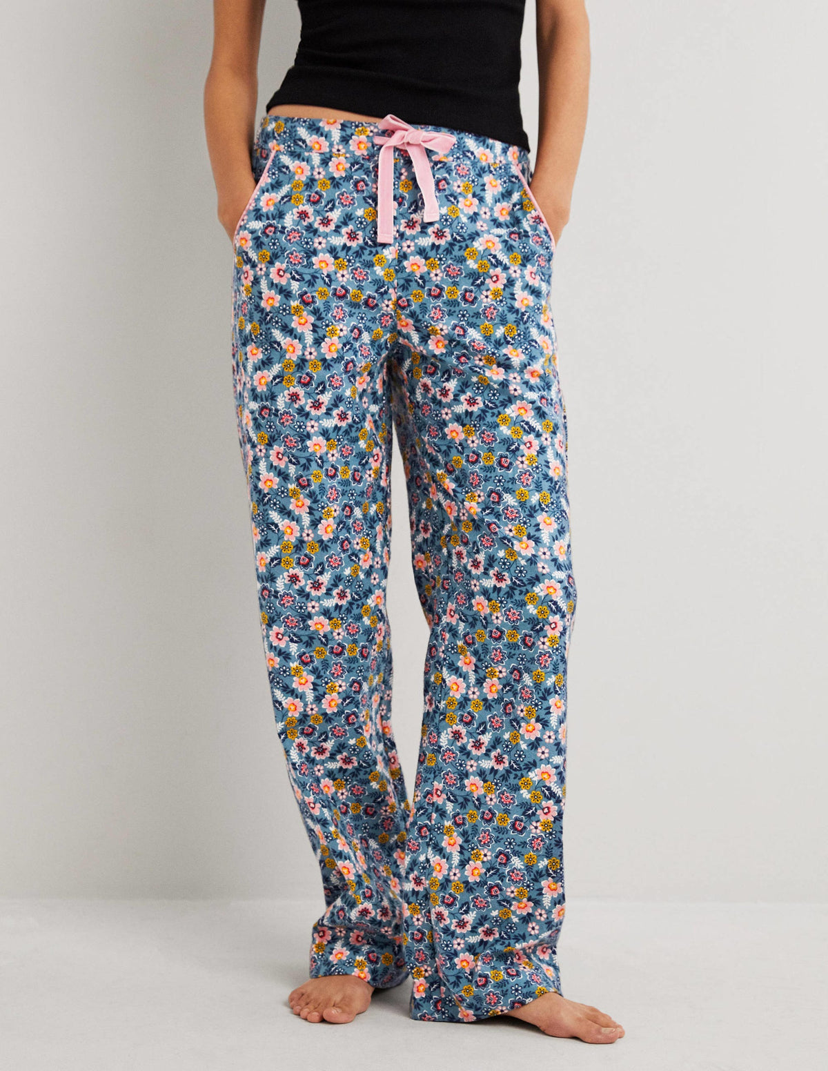 Blue Floral Pyjama Bottoms-Mittelblau, Üppige Blätter - Image 4
