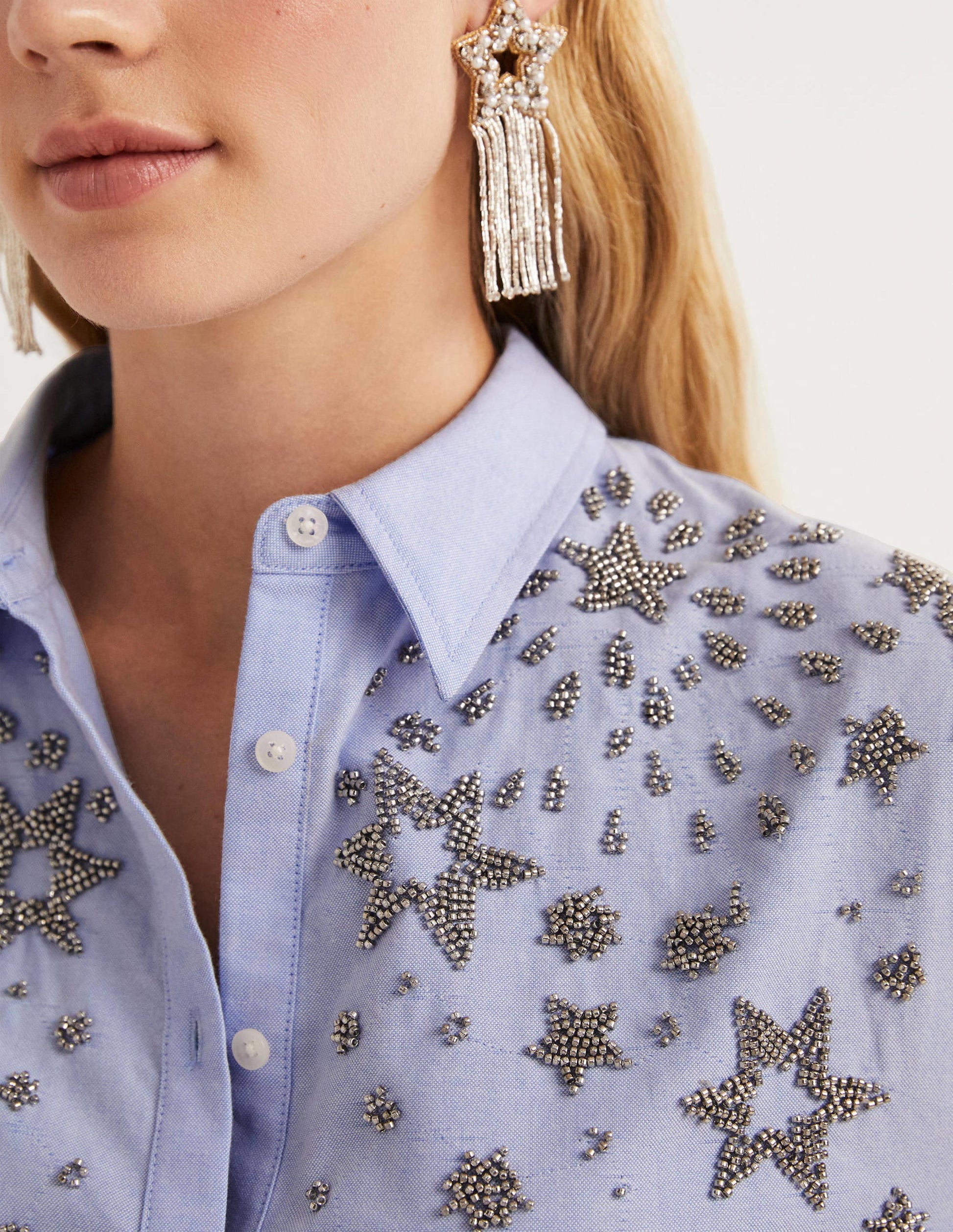 Chemise décontractée en coton-Chambray, ornementé-2