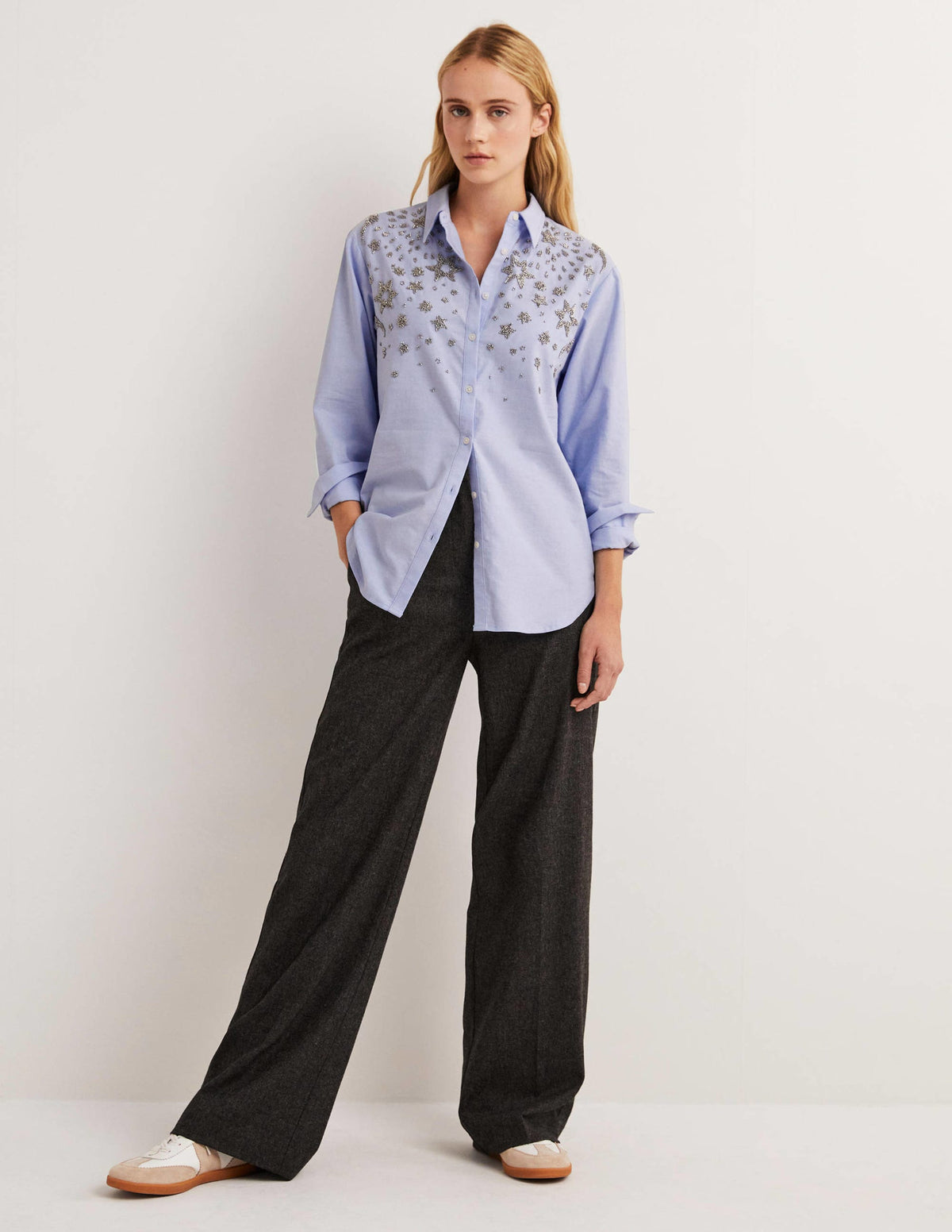 Chemise décontractée en coton-Chambray, ornementé - Image 4