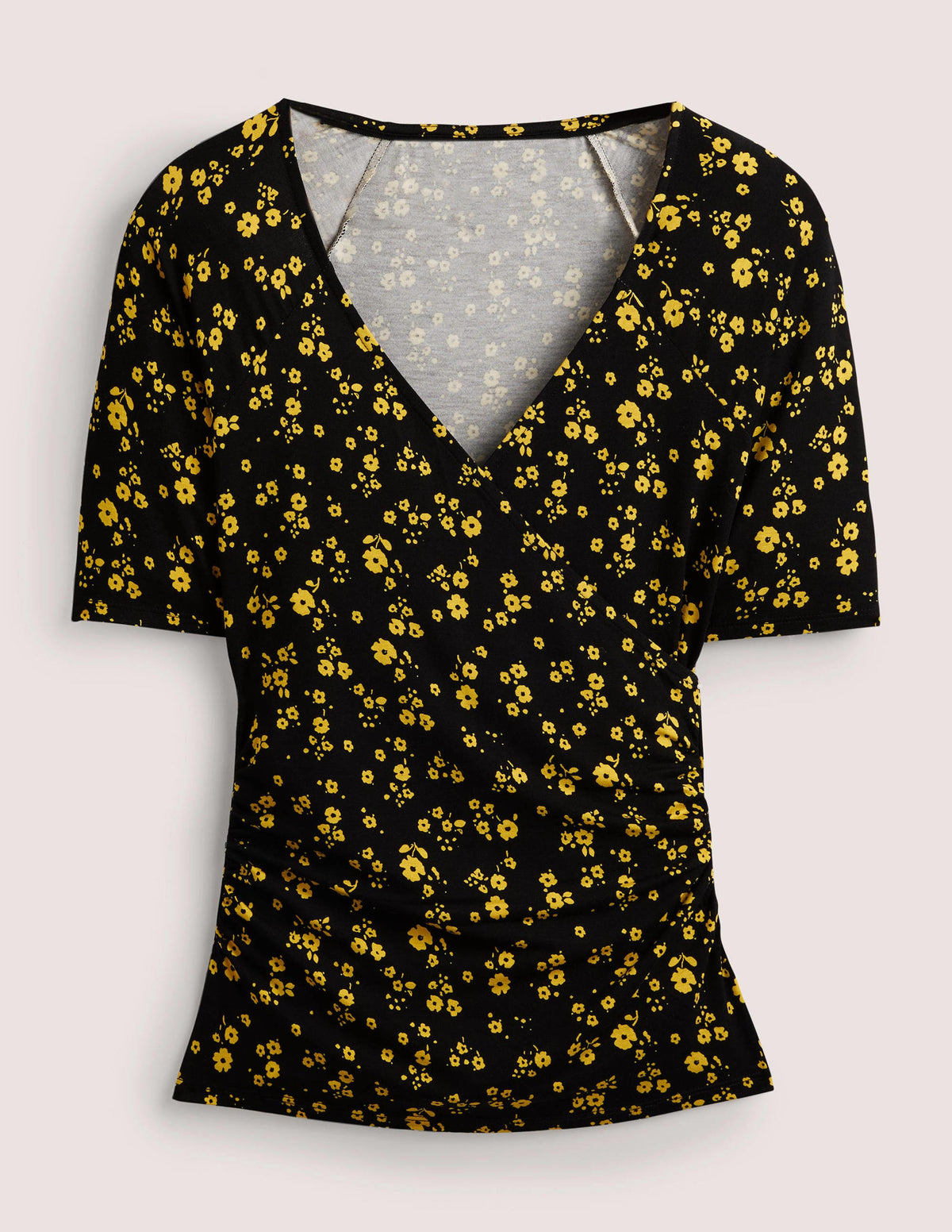 Short Sleeve Wrap Top-Black, Floral Sprig - Image 6
