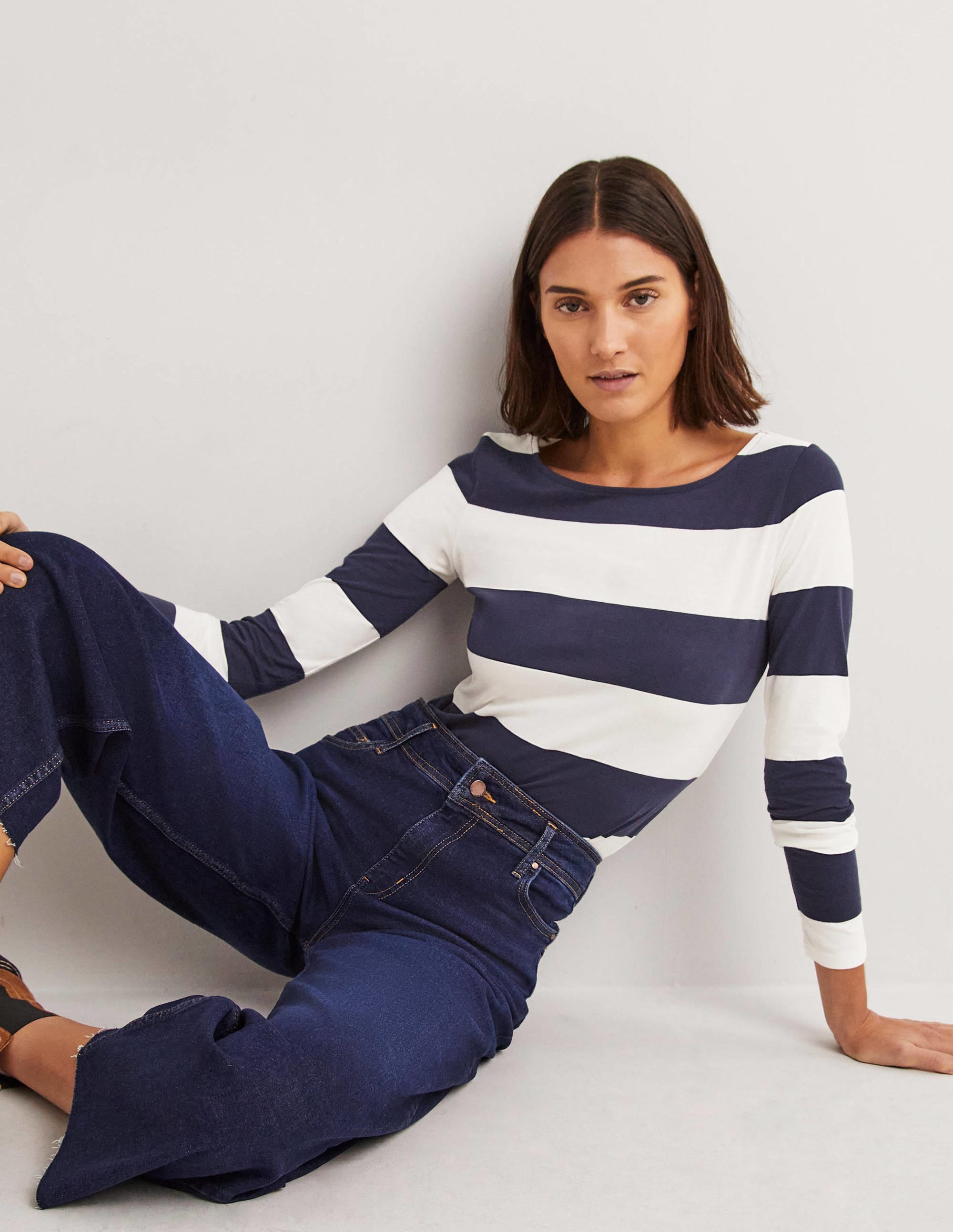Ella Breton-Shirt mit langen Ärmeln-Französisches Navy/Naturweiß, Breite Streifen - Image 1