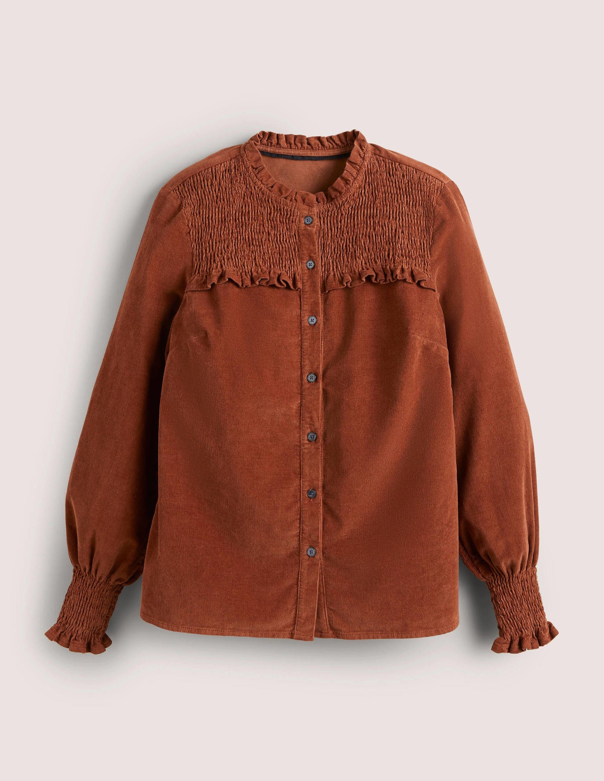 Smocked High Neck Shirt-Red Oak-6