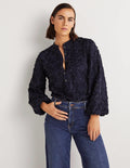Textured Popover Blouse-Navy