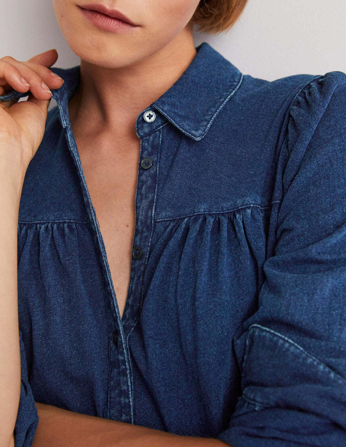 Gathered Detail Shirt-Indigo - Image 2