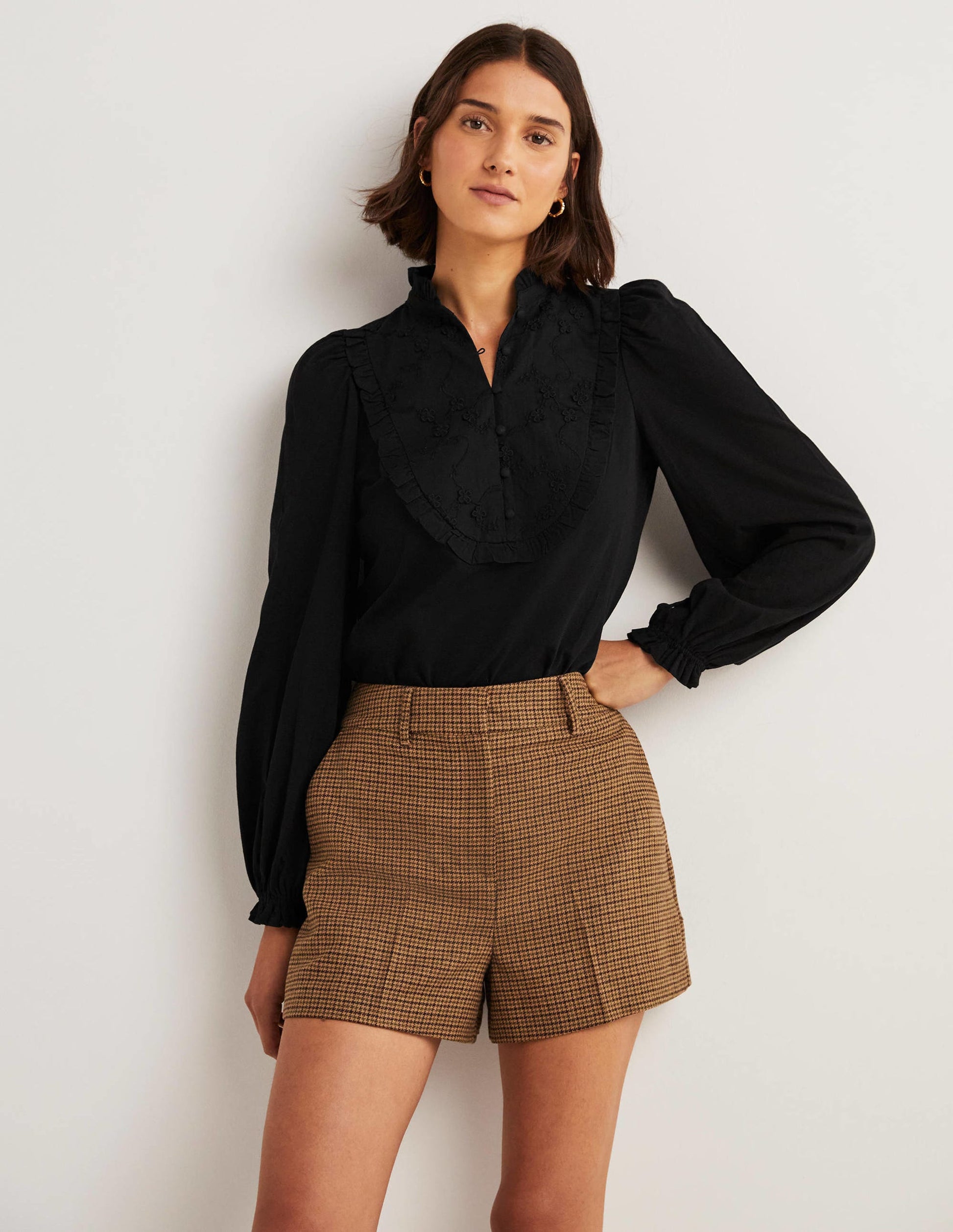 Embroidered Woven Mix Top-Black-4