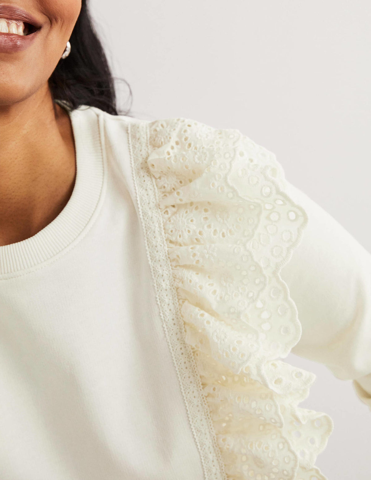 Sweatshirt mit Lochstickereieinsatz-Naturweiß - Image 2