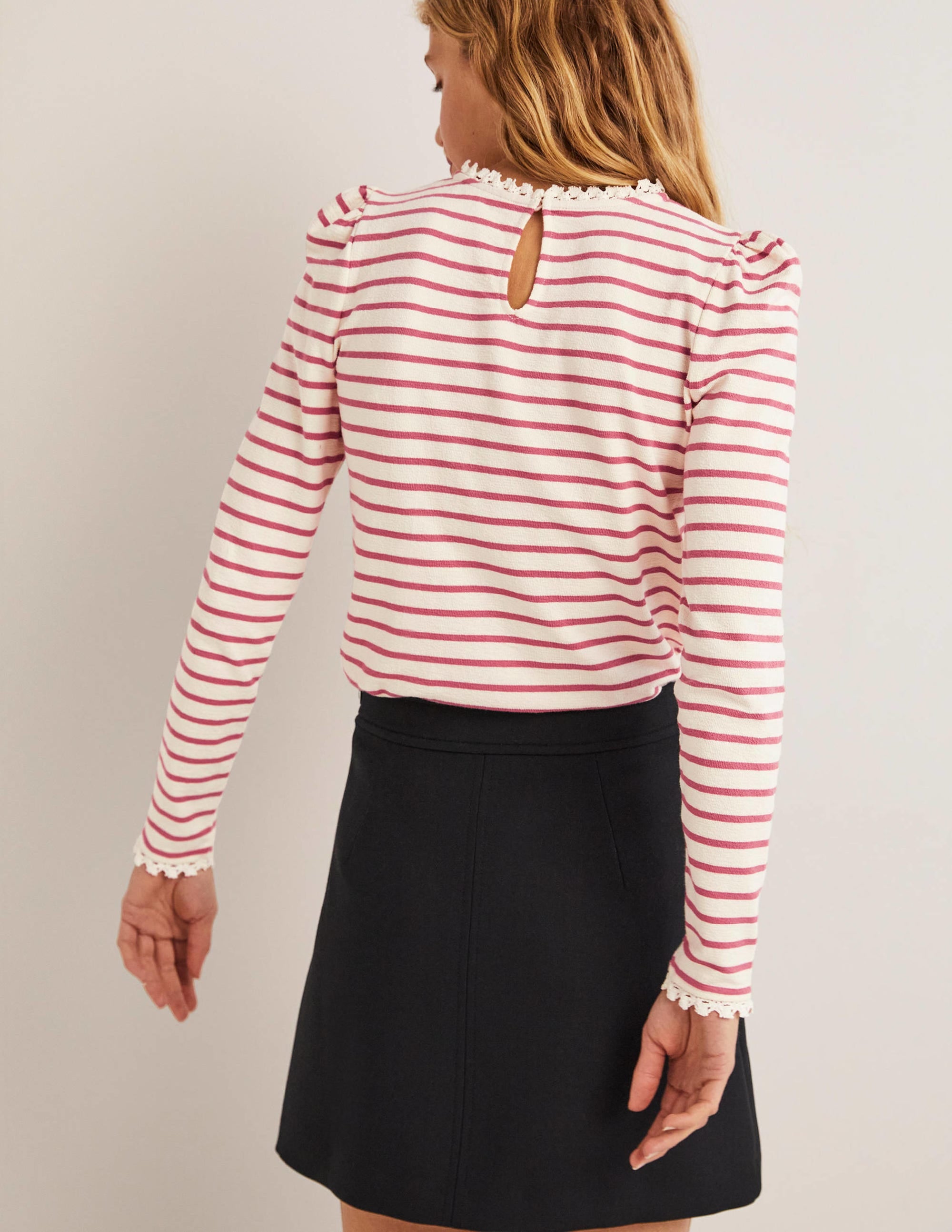 Top col rond à détails crochetés-Ivory, Dusty Red Stripe - Image 3
