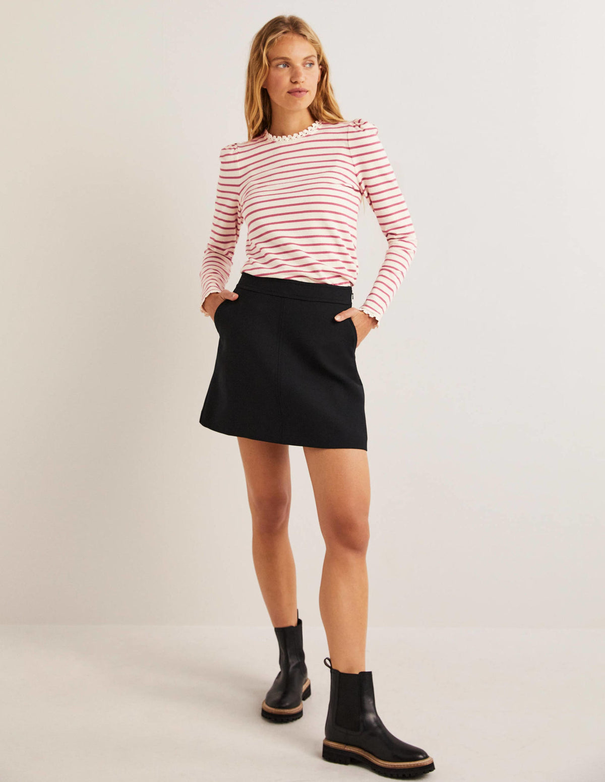 Top col rond à détails crochetés-Ivory, Dusty Red Stripe-5