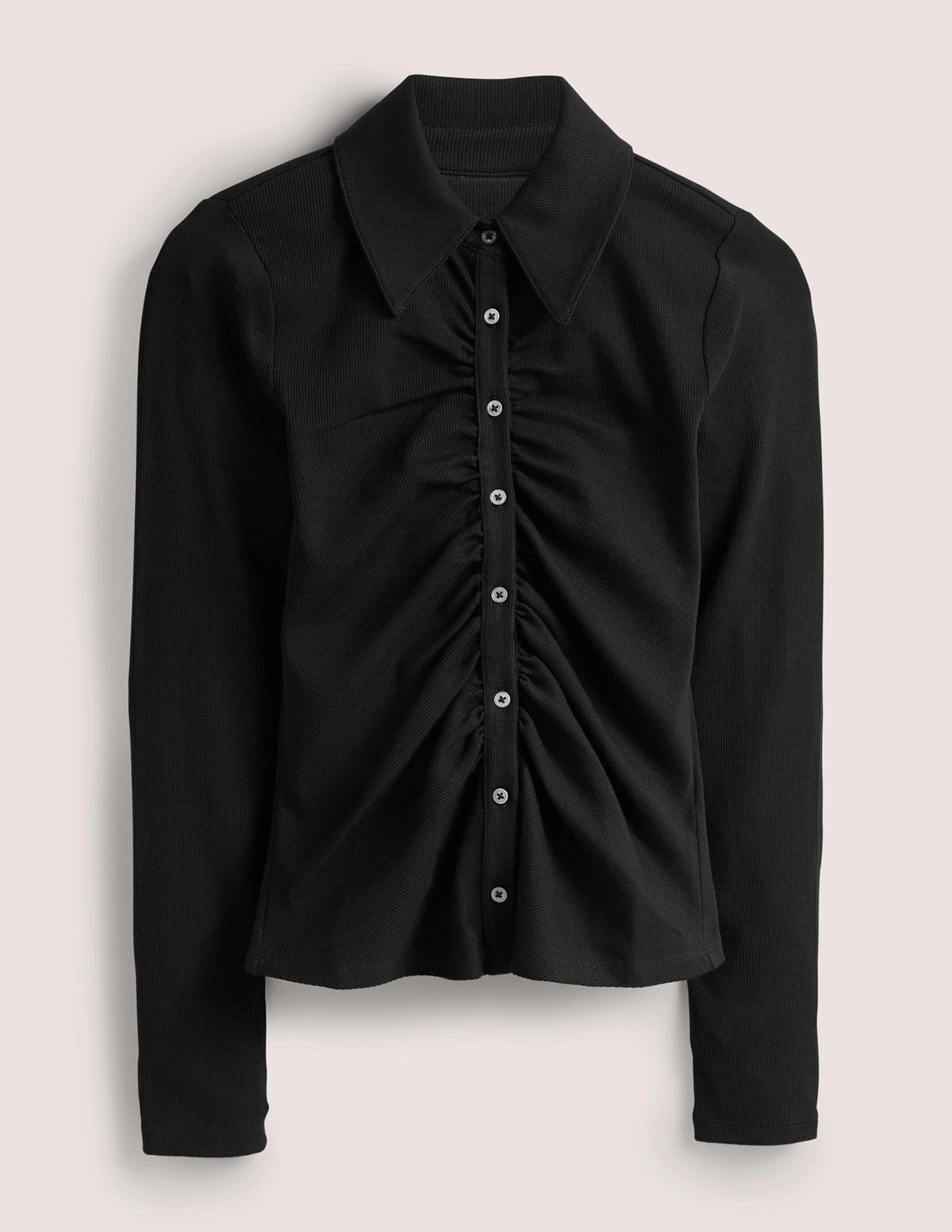 Vorne gerafftes Jerseyhemd-Schwarz - Image 7