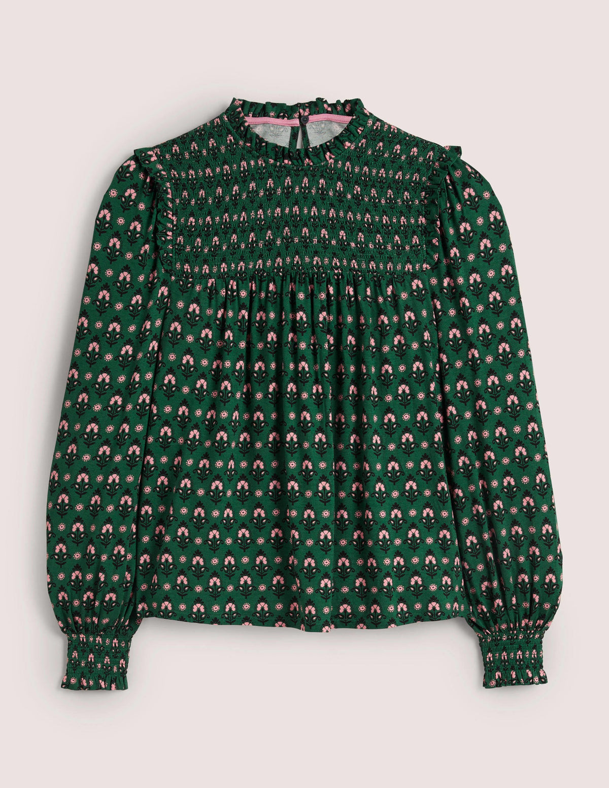 Smocked Yoke Top-Hunter Green, Tapestry Bud - Image 5