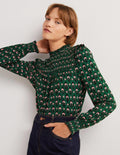 Smocked Yoke Top-Hunter Green, Tapestry Bud