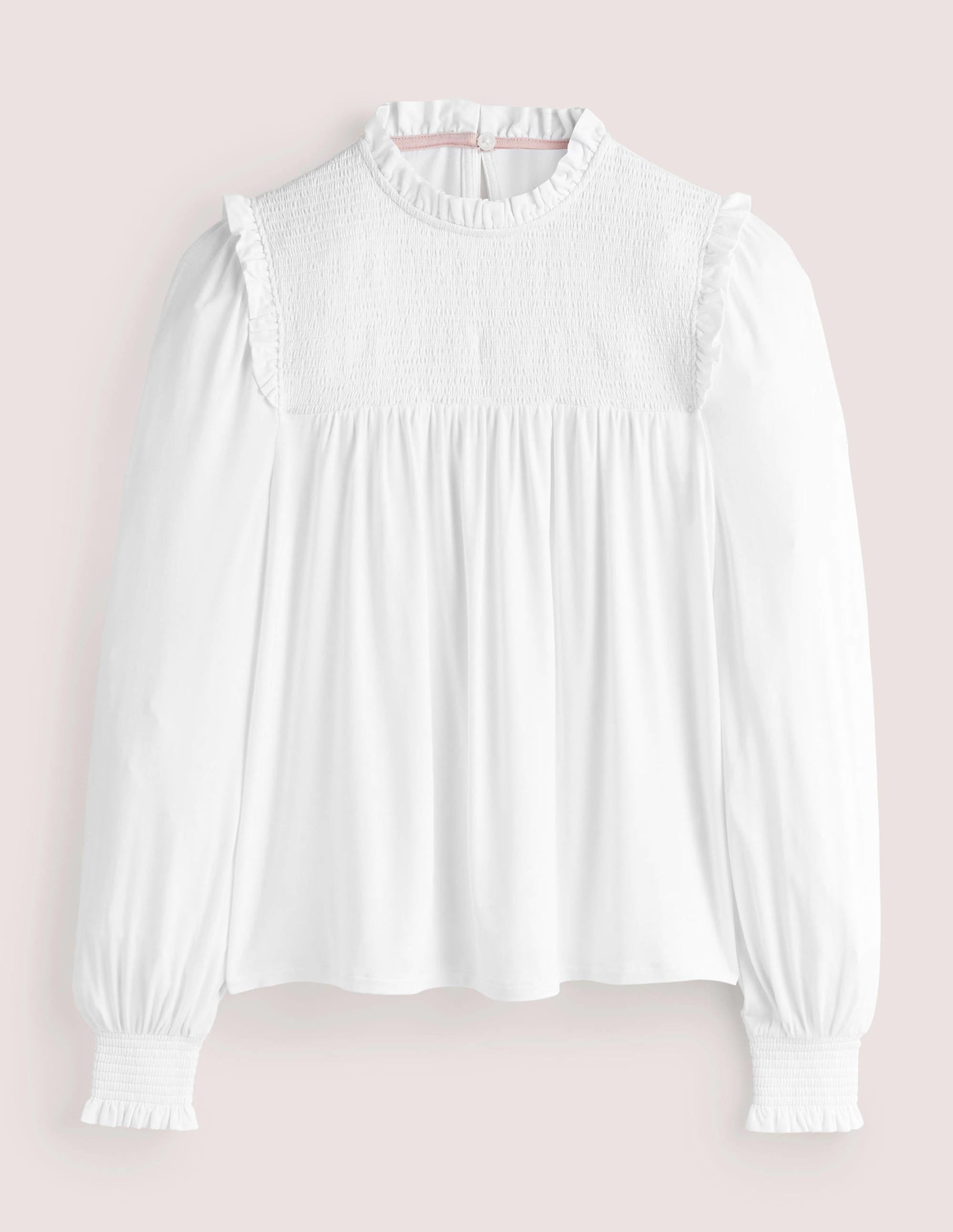 Top imprimé avec empiècement à smocks-Blanc - Image 6
