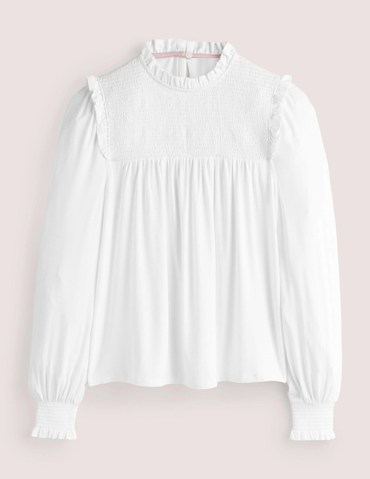 Top imprimé avec empiècement à smocks-Blanc-7