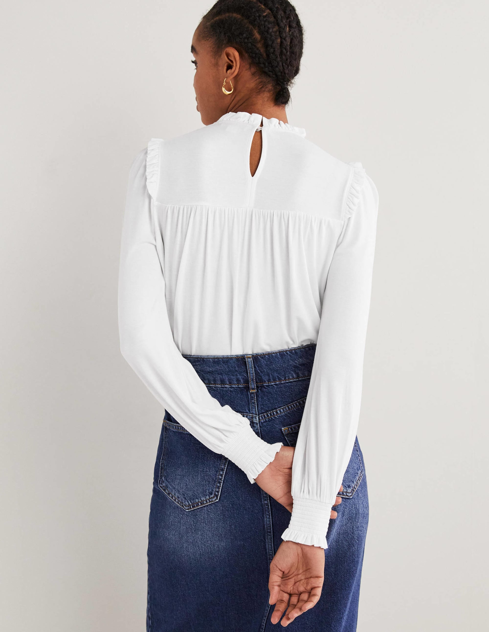Top imprimé avec empiècement à smocks-Blanc - Image 3