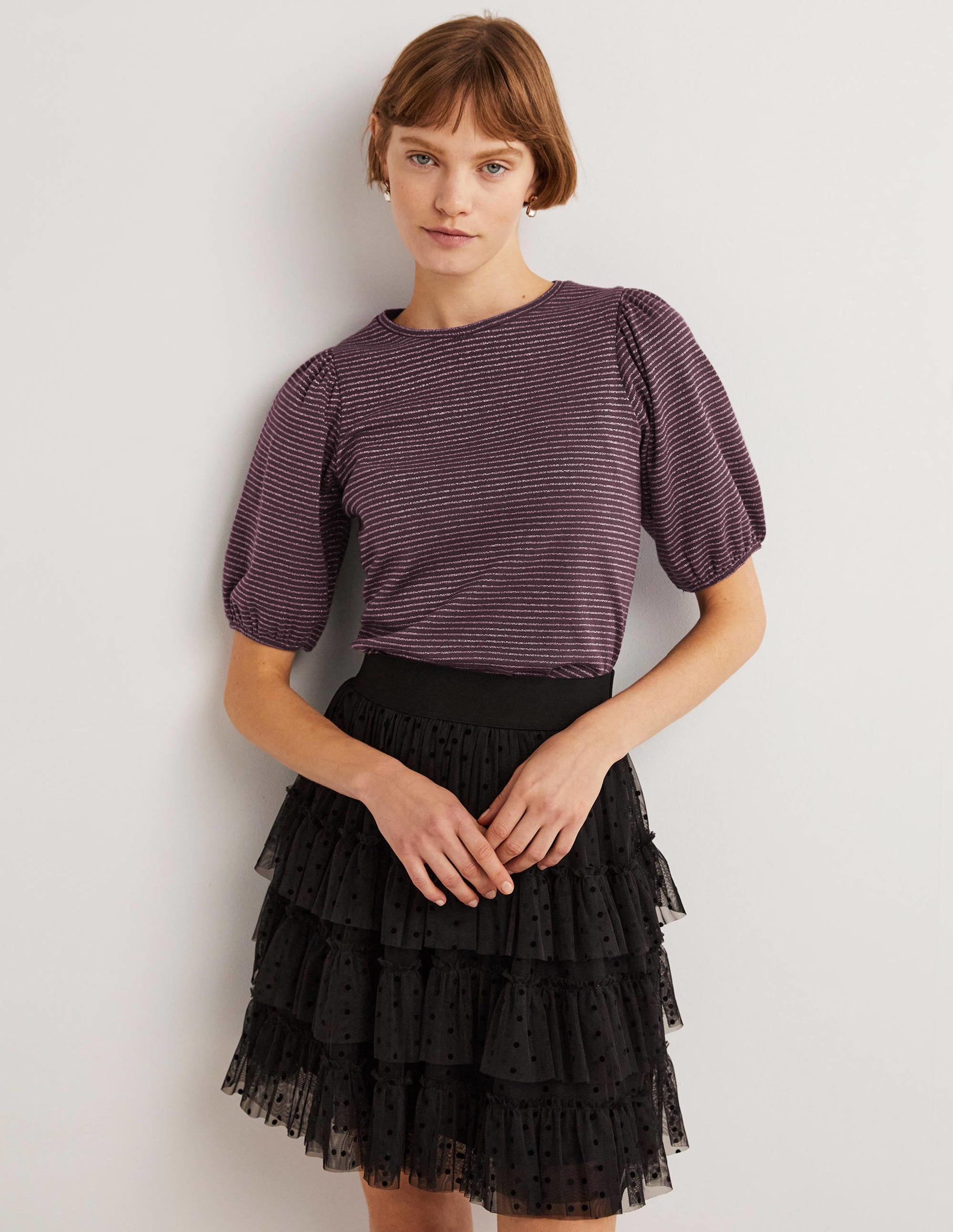 Metallic-T-Shirt mit Streifen-Navy/Kupfer, Metallic - Image 1