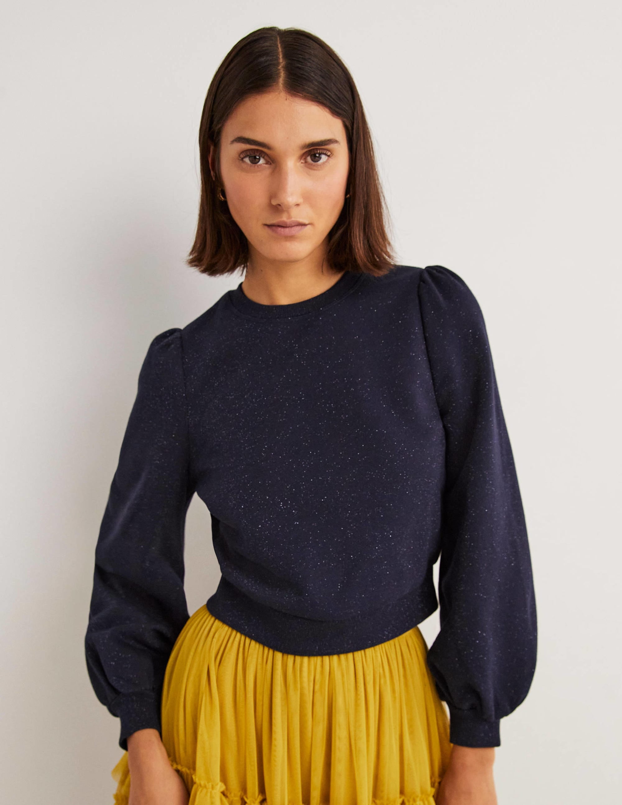 Kurz geschnittenes Glitzer-Sweatshirt-Navy, Glitzer - Image 1