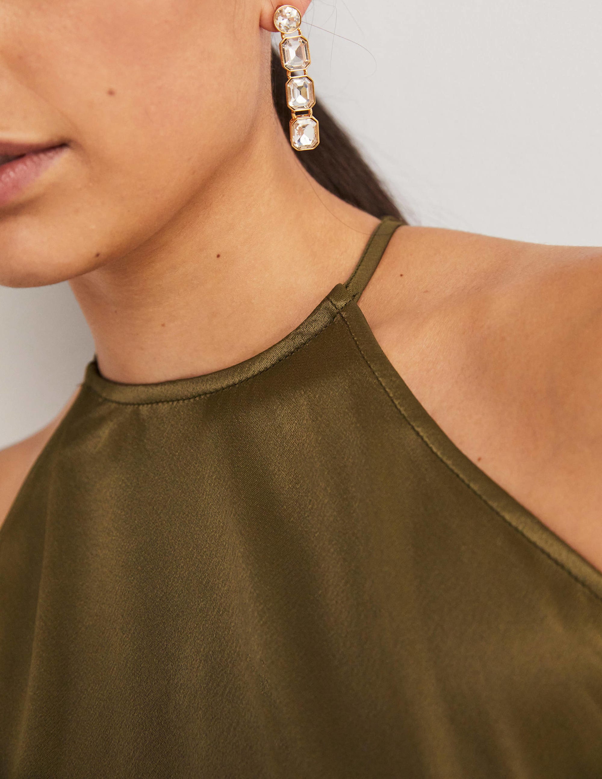 Strappy Halterneck Satin Top-Basil - Image 2