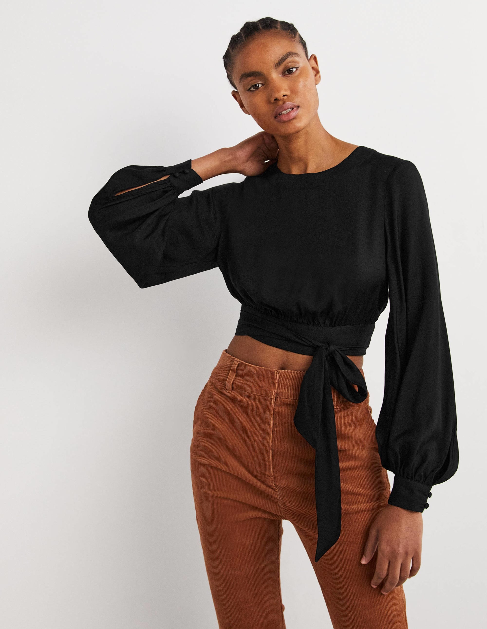 Long Sleeve Crop Top-Black - Image 1