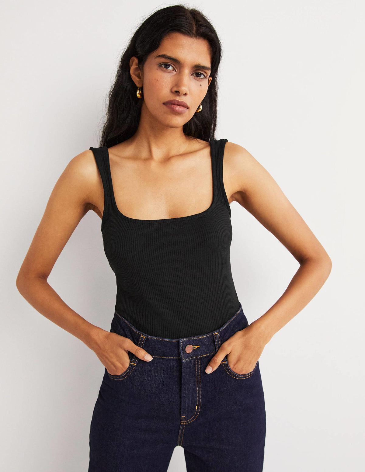 Geripptes Jersey-Top-Schwarz-1