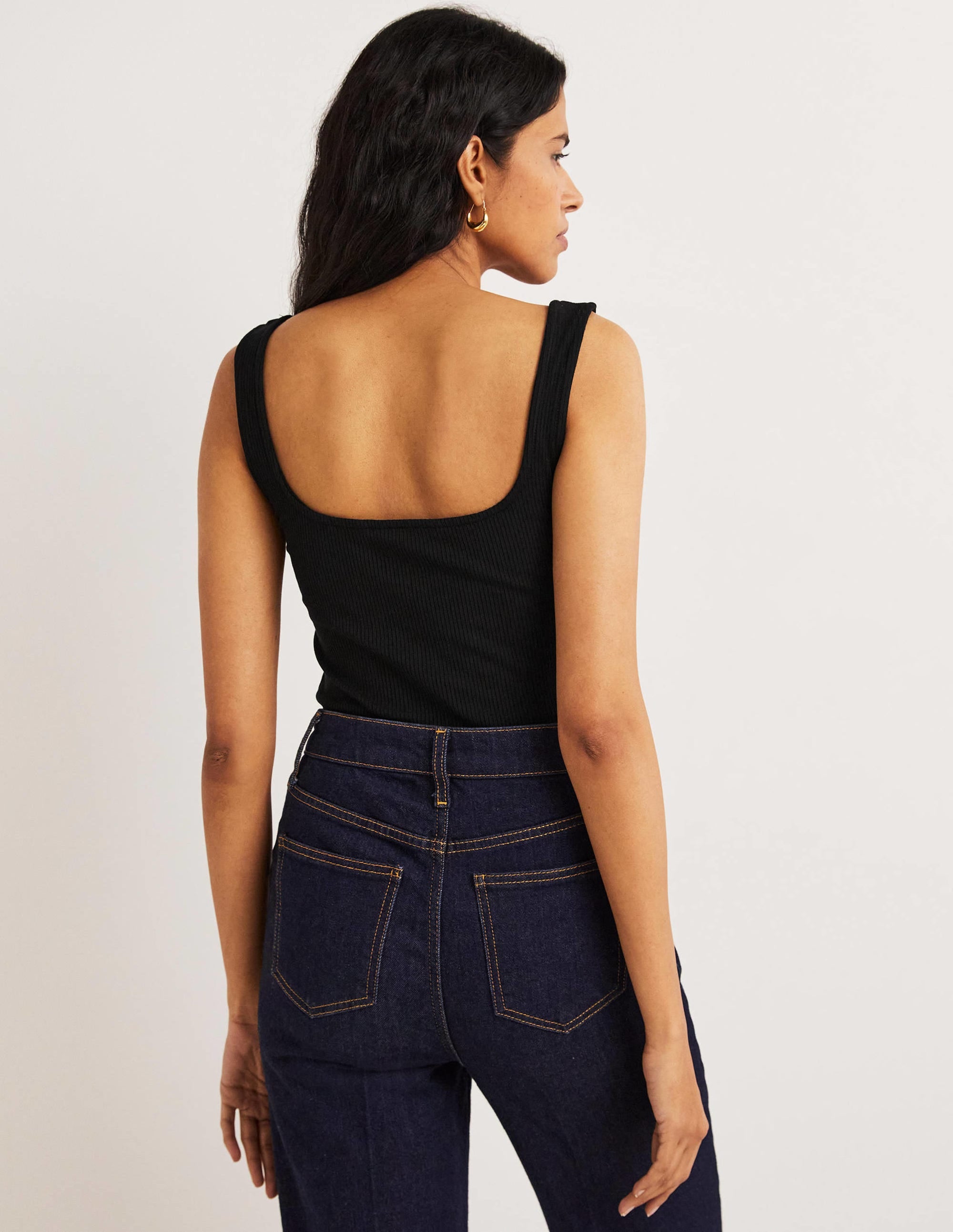 Geripptes Jersey-Top-Schwarz - Image 3