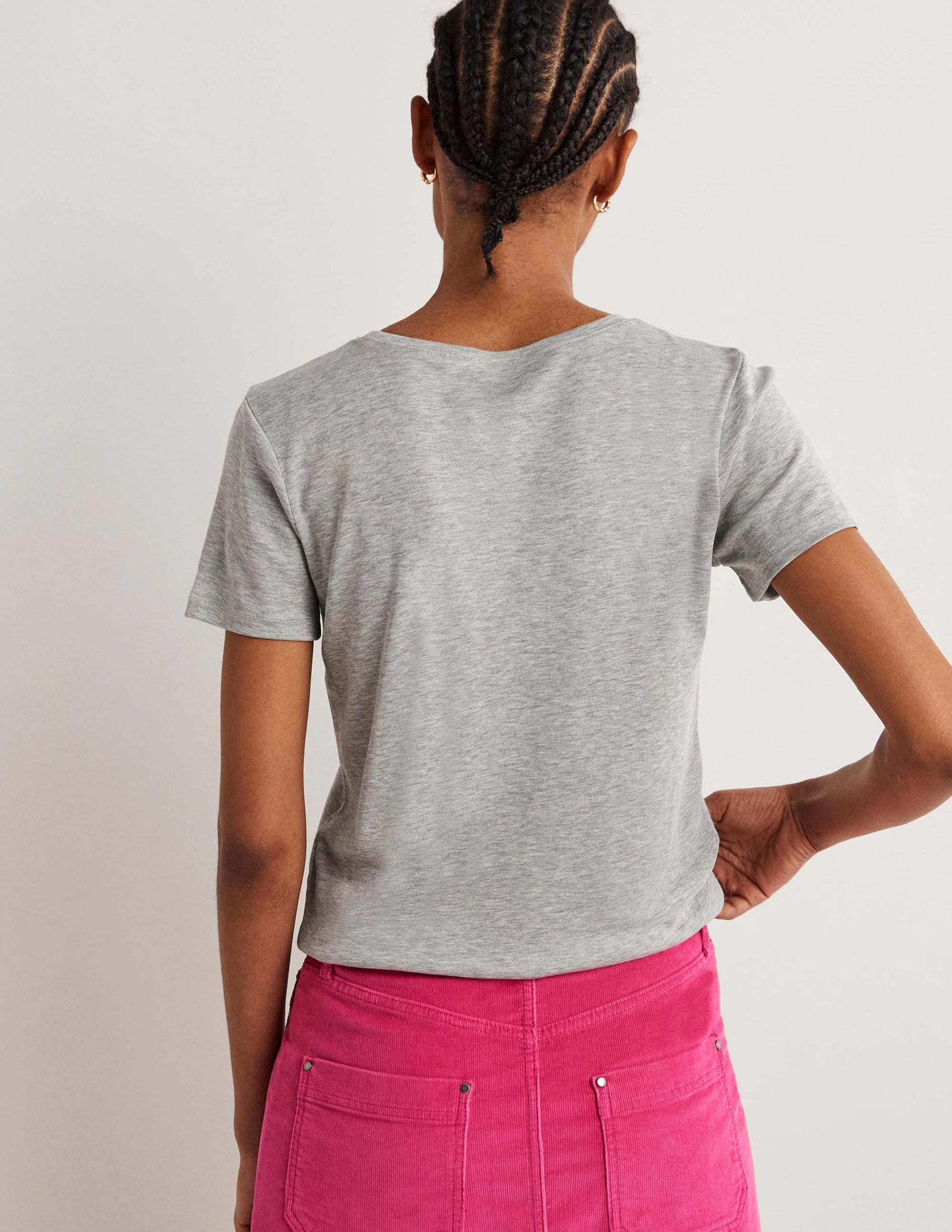 Jersey-T-Shirt mit Rundhalsausschnitt-Grau Meliert-3