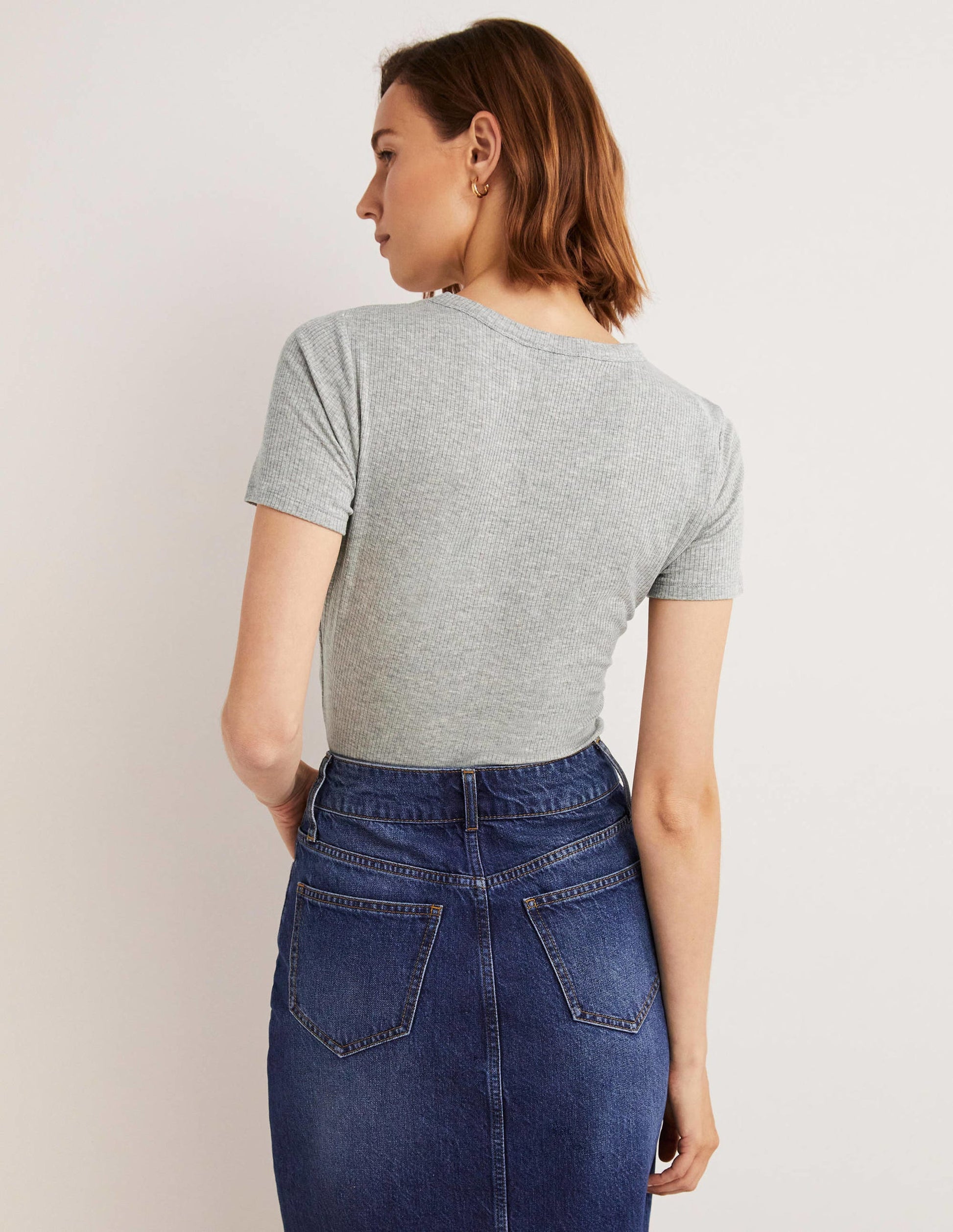Geripptes T-Shirt mit Rundhalsausschnitt-Grau Meliert-4