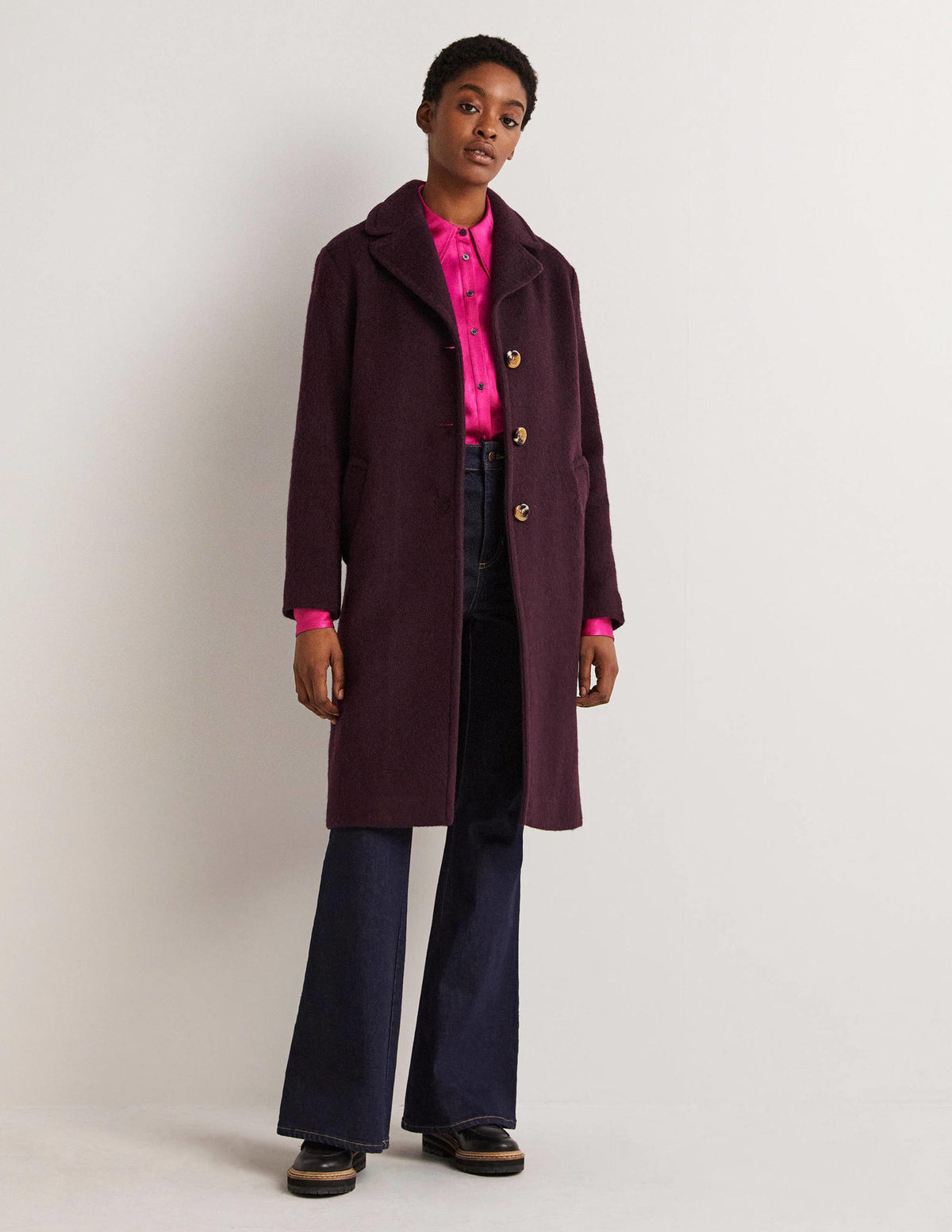 Manteau à col en laine italienne-Figue-1