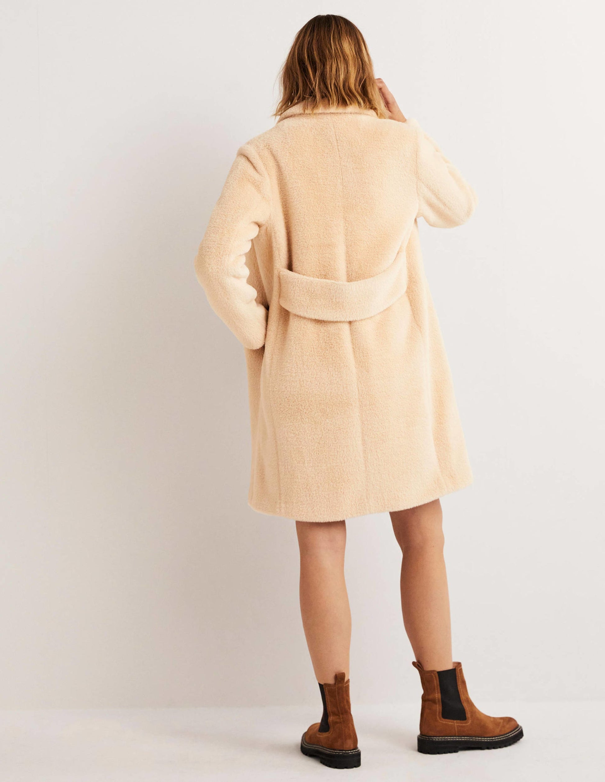 Manteau en fausse fourrure à col-Couleur naturelle-3